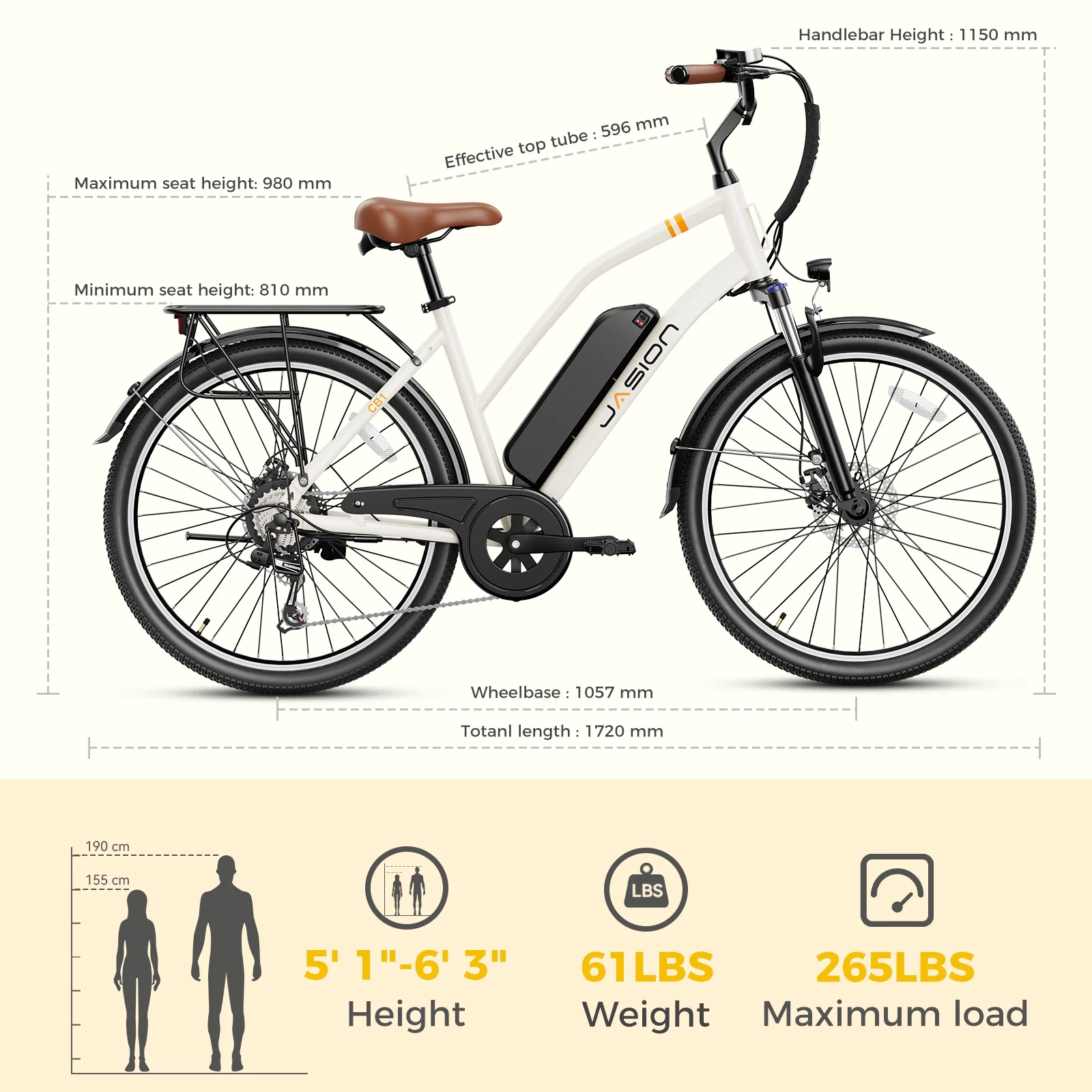 Jasion CB1 26in Electric Cruiser Bike, 500W, 450Wh