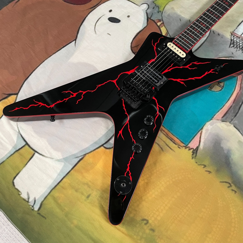 Black Dime Electric Guitar red Lightning Body Red Inlay Free Ship