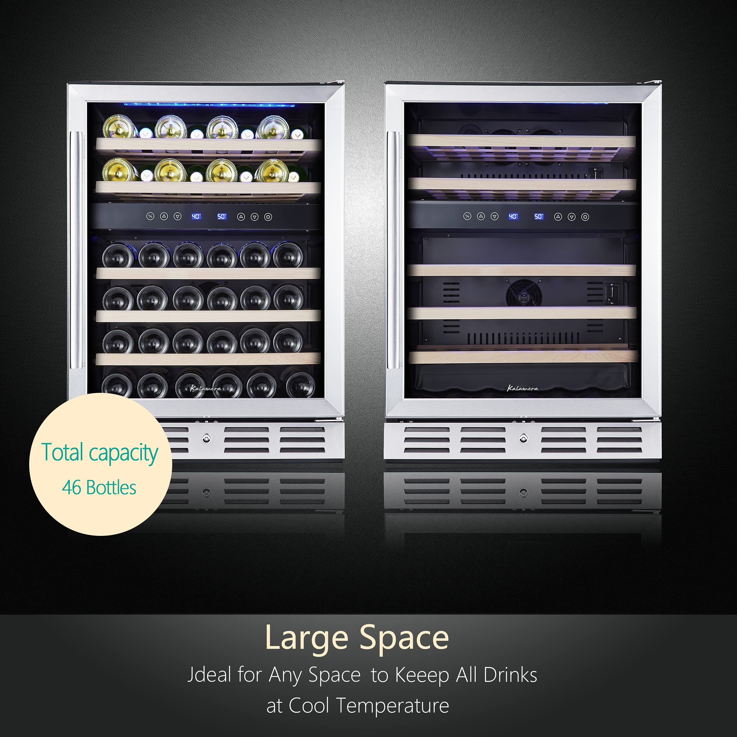 Kalamera 24'' Wine Cooler Refrigerator 46 Bottle Dual Zone