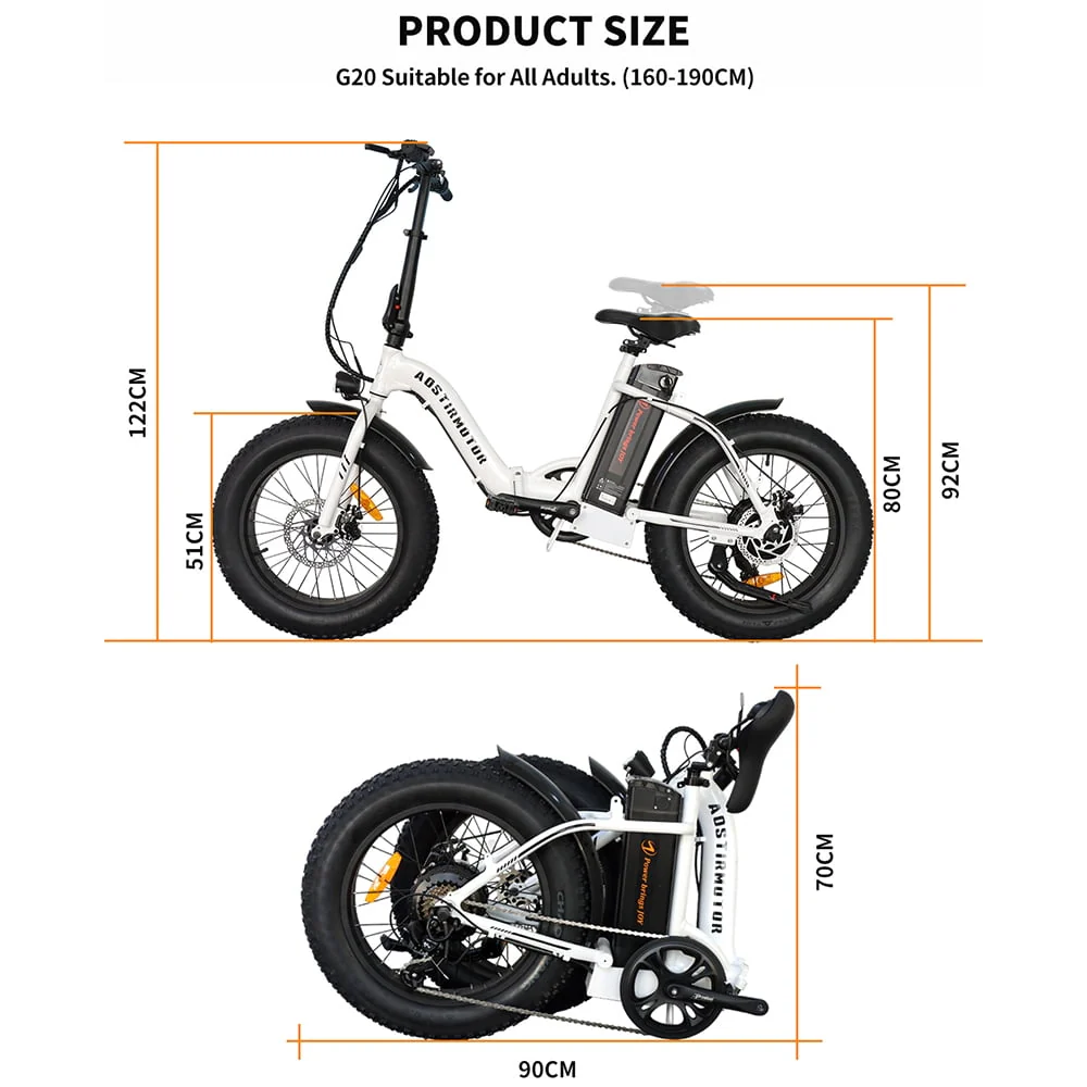 ODPD 20in Folding Fat Tire Electric Bike, 500W, 36V 13Ah