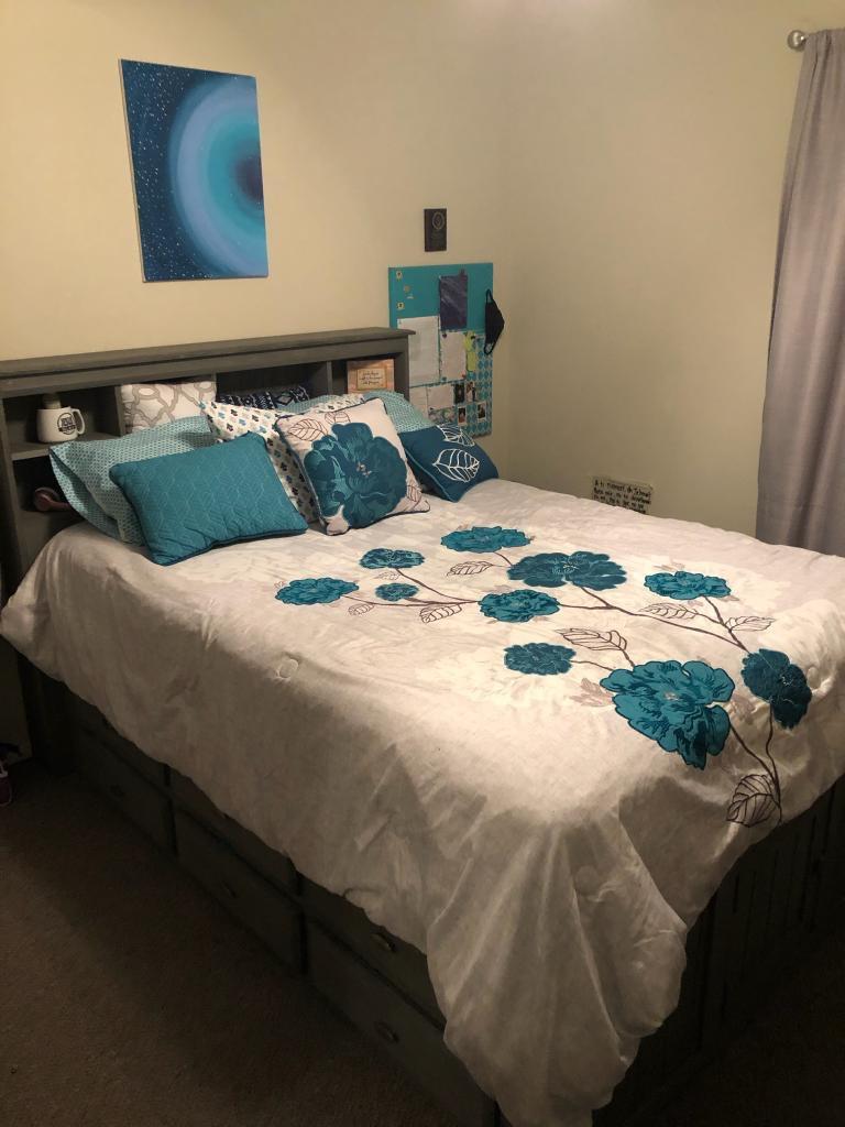 Charcoal Full Bookcase Bed with 12 Drawers