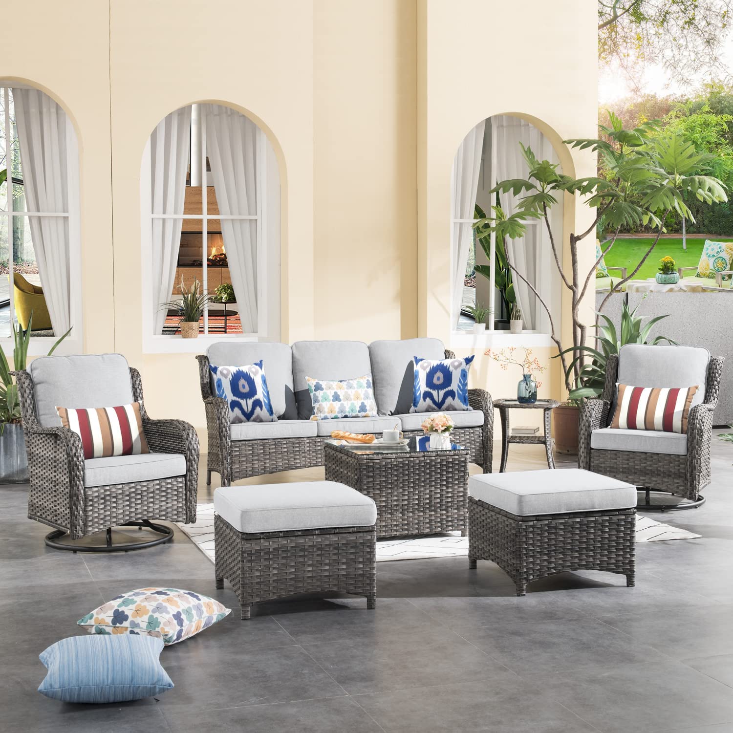 Patio Furniture Sets 7 Pieces Furniture All Weather Wicker