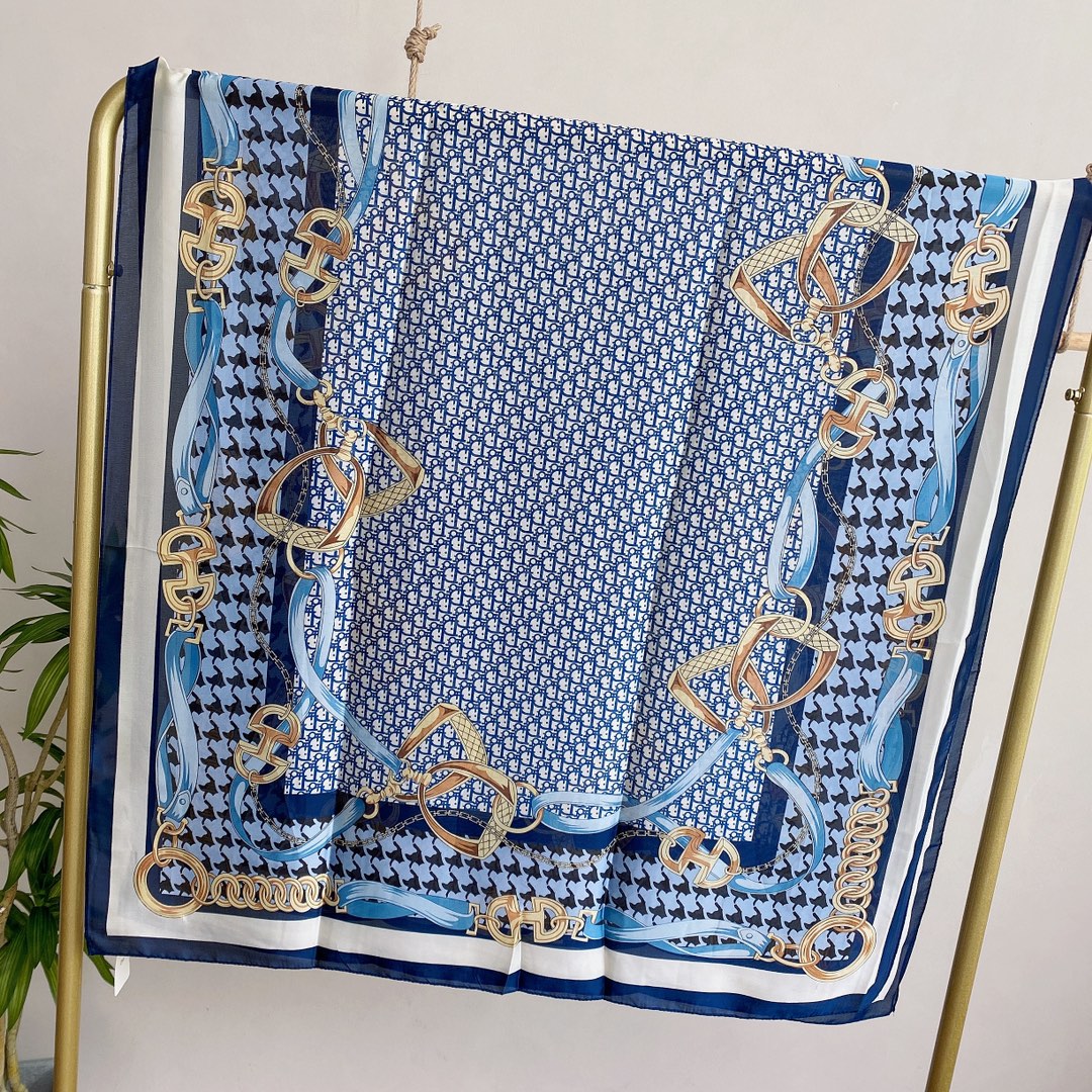 Dior Chain Print Scarf Grey and Blue 90 x 180 cm