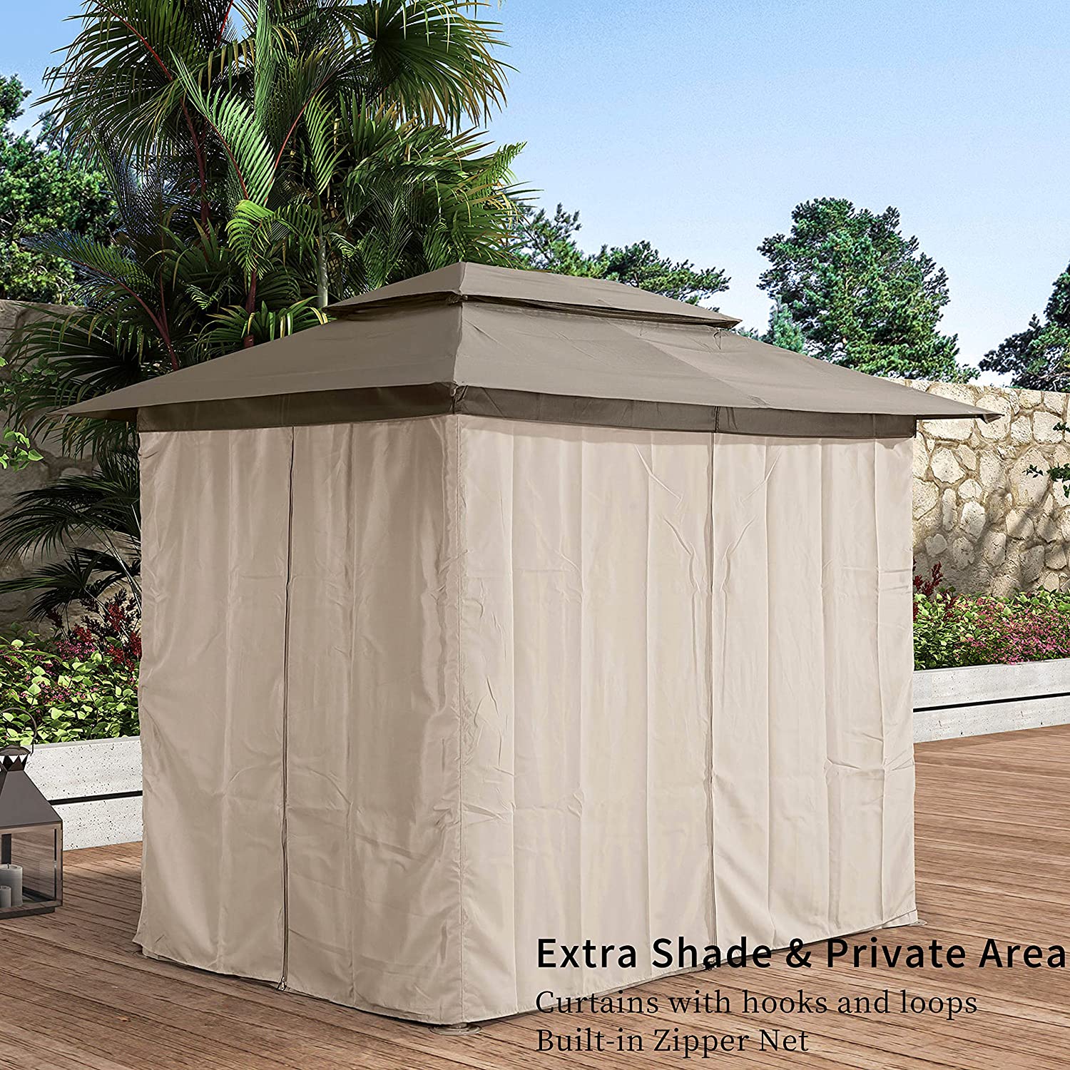 3 Person Patio Porch Swing Gazebo with Netting & Gazebo Curtains