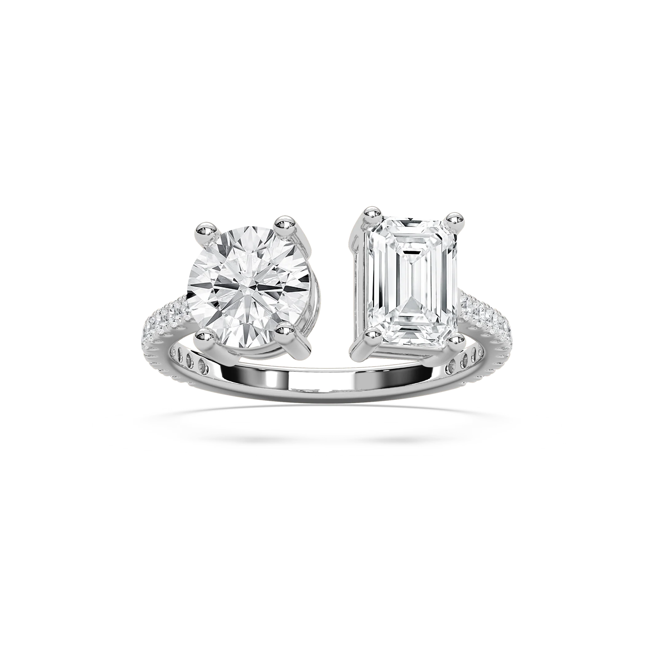 June 2 ¼ ctw Round and Emerald Lab Grown Diamond Toi et Moi Engagement Ring