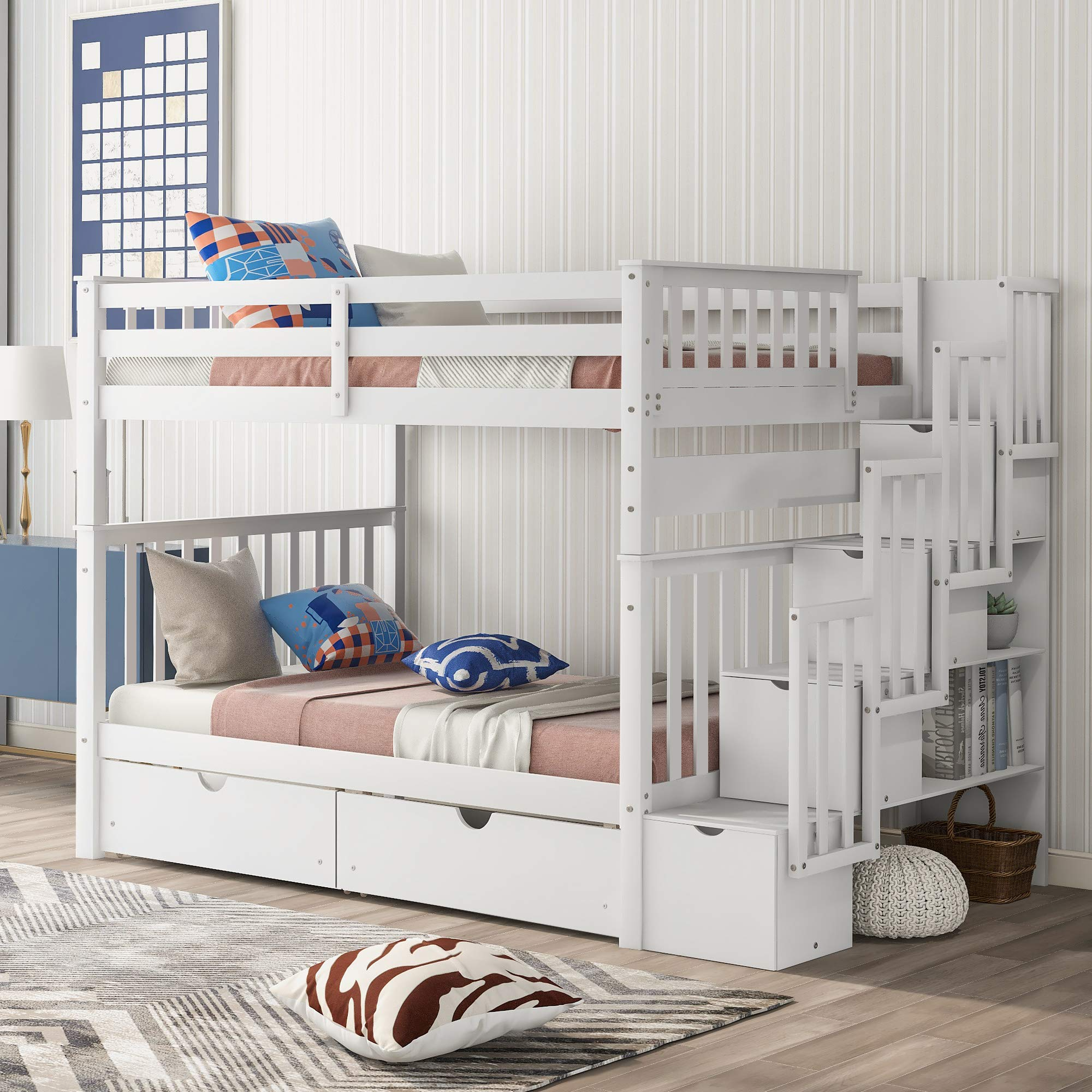 Full Over Full Bunk Bed with Shelves