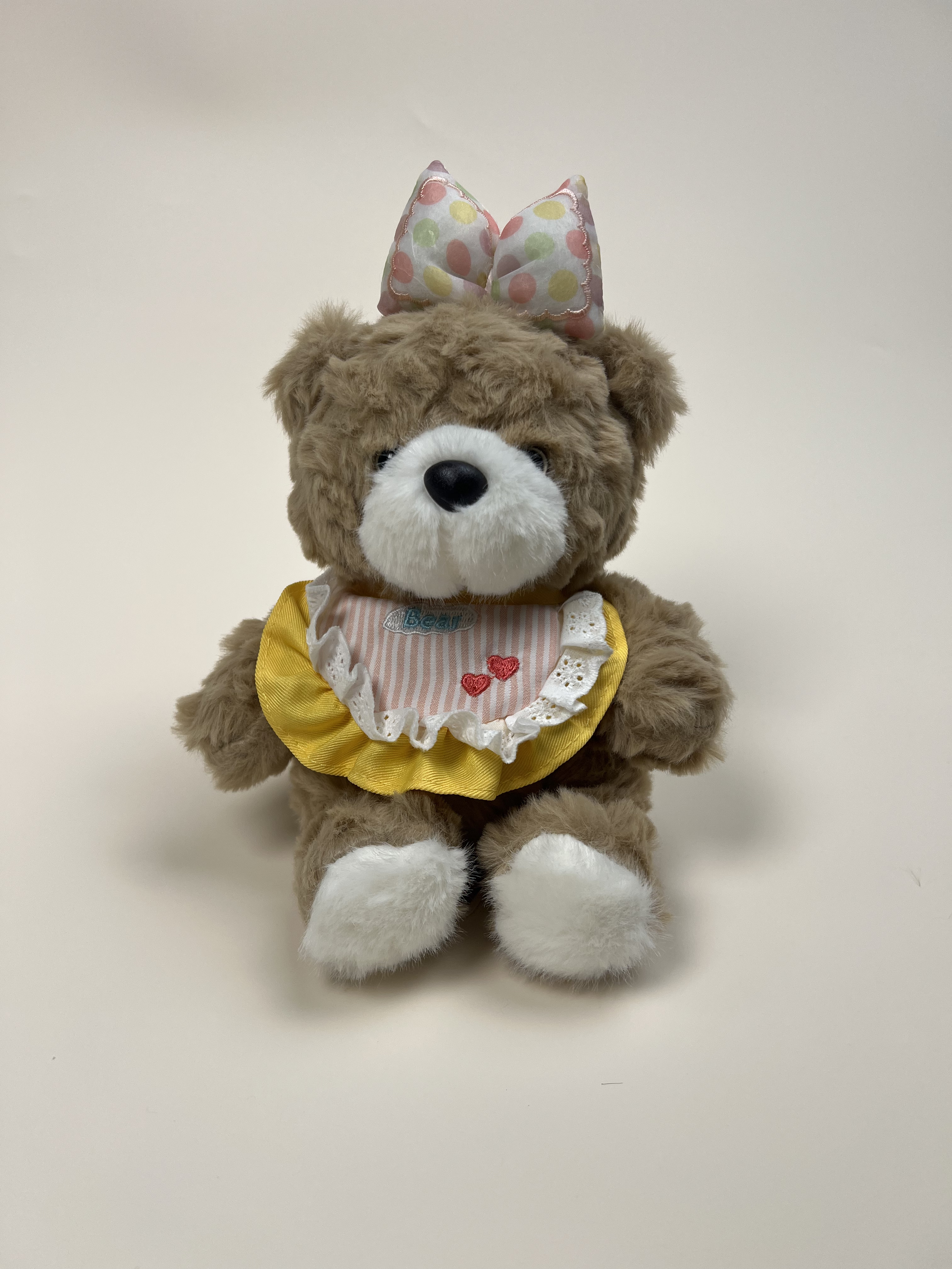 Polka-Dot Bow Latte-Colored Teddy Bear Plush Toy