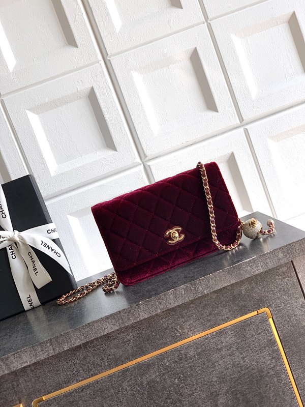 Chanel Velvet WOC Burgundy Bag