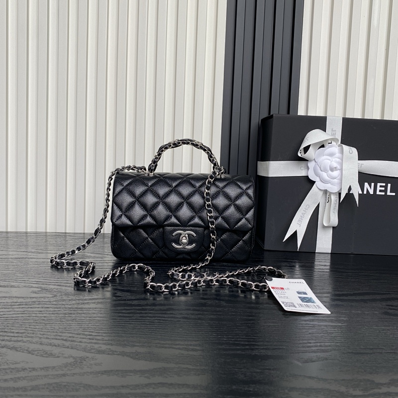 Chanel Pearl Top Handle Flap Bag Black Small