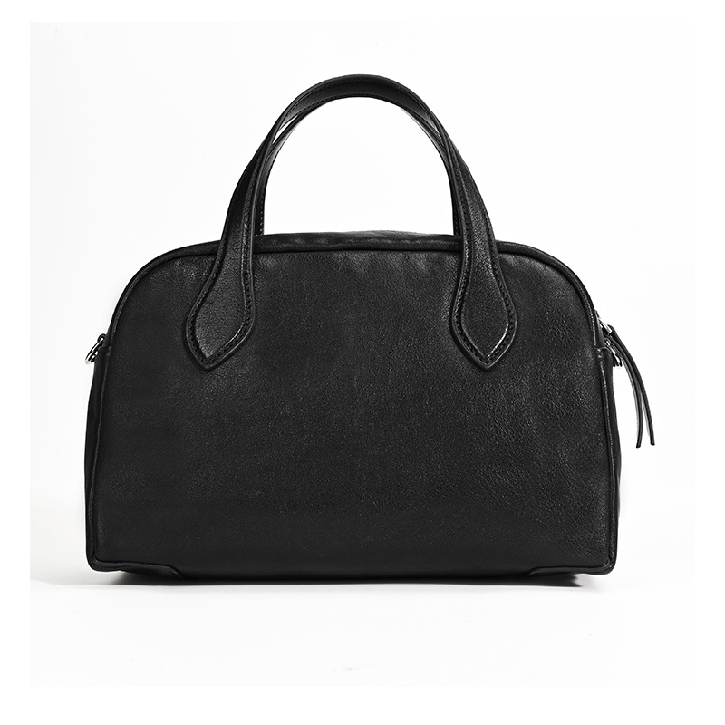 Minimalist Black Leather Duffle Bag