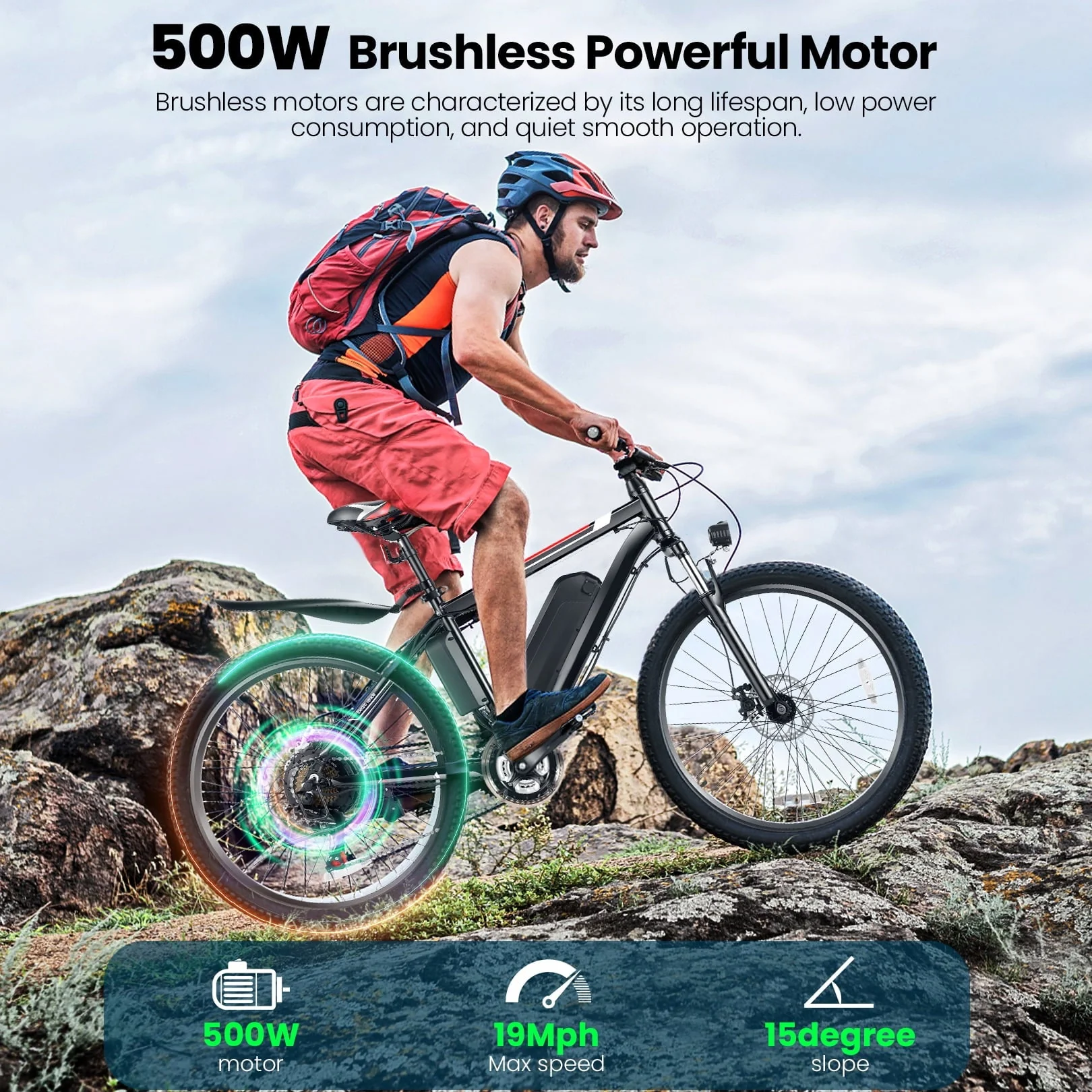 Gocio 26in Electric Mountain Bike, 500W, 375Wh, 21-Speed
