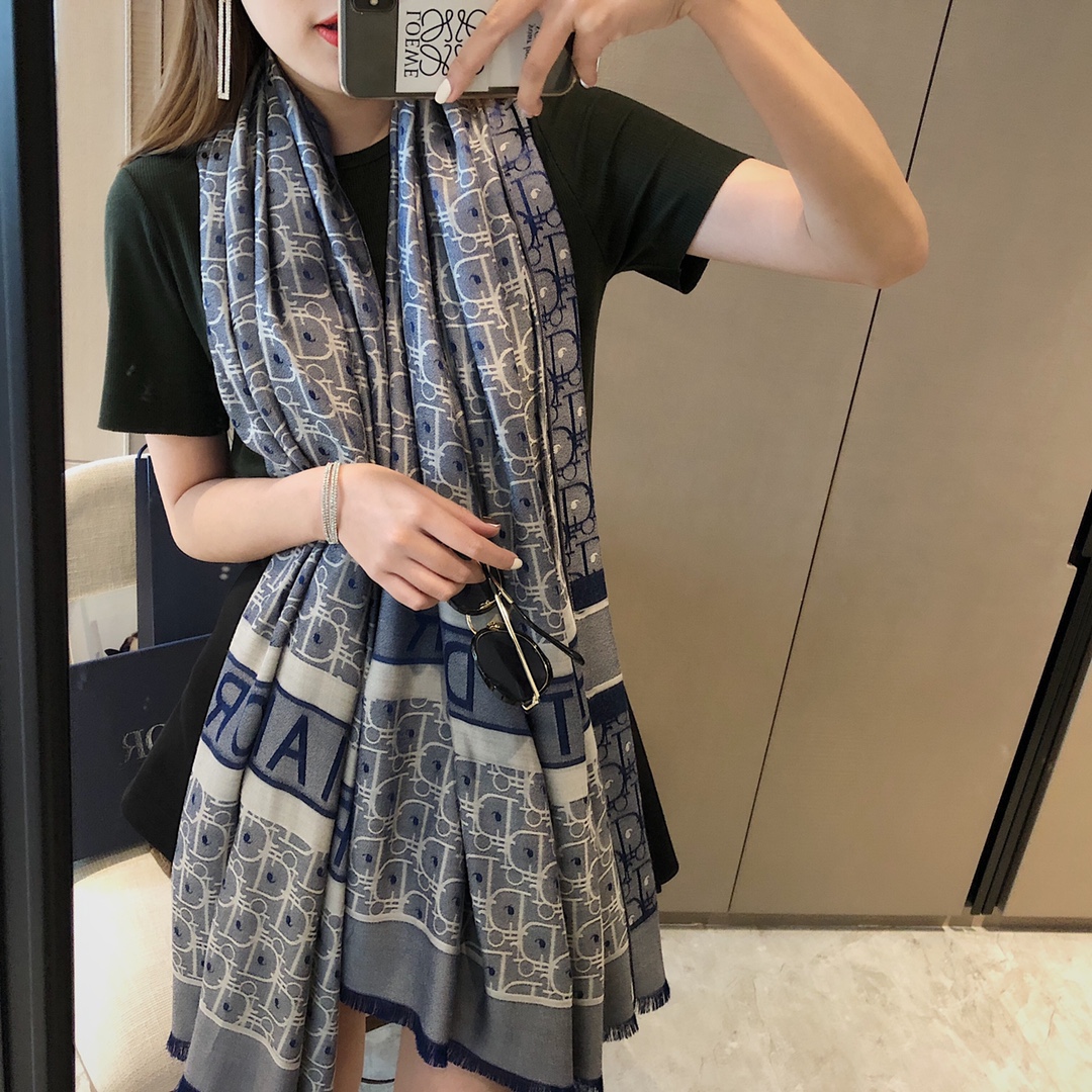Dior Oblique Scarf Blue and Navy