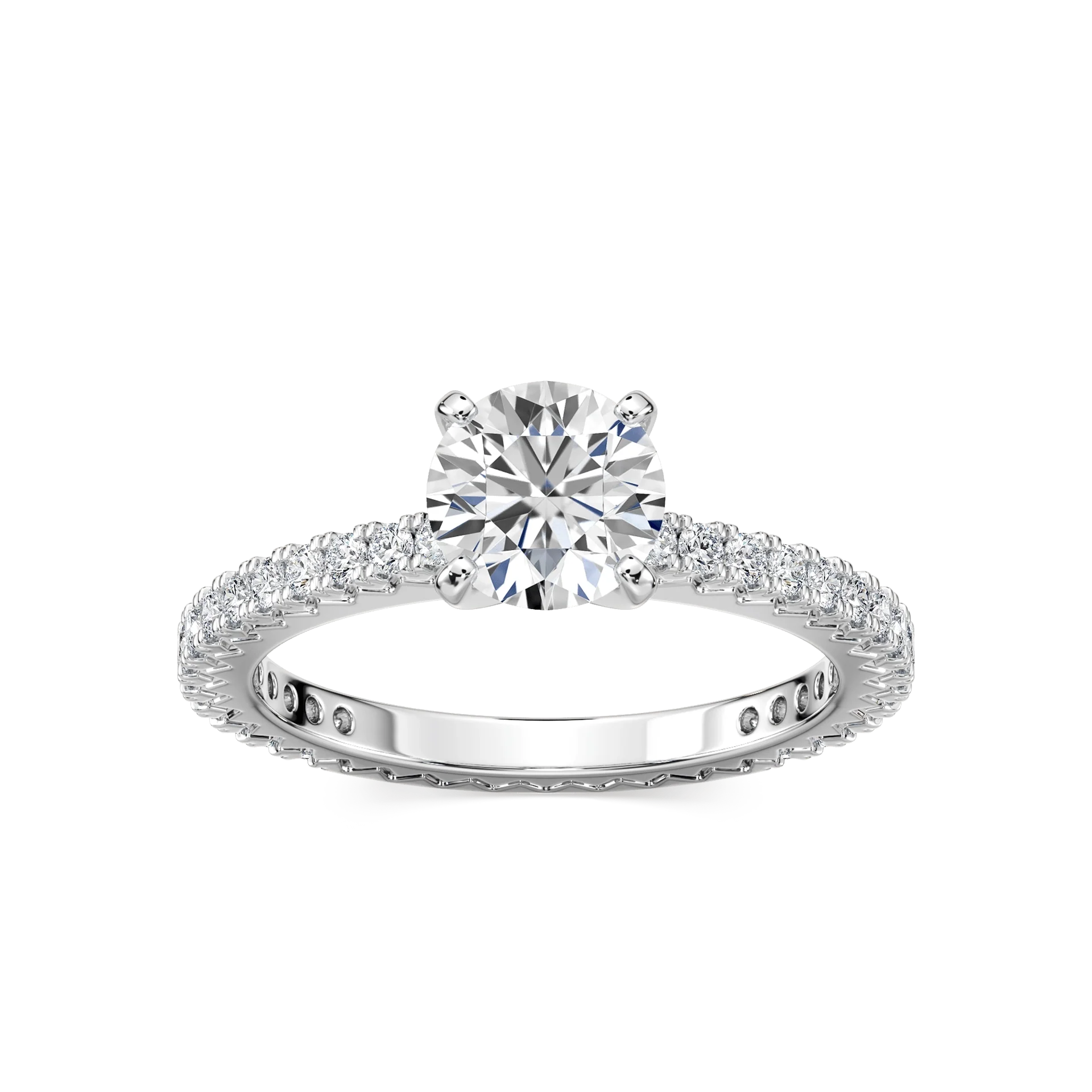 Marilyn Lab Grown Diamond Prong Set with Sculpted Eternity Profile Side Stone Engagement Ring