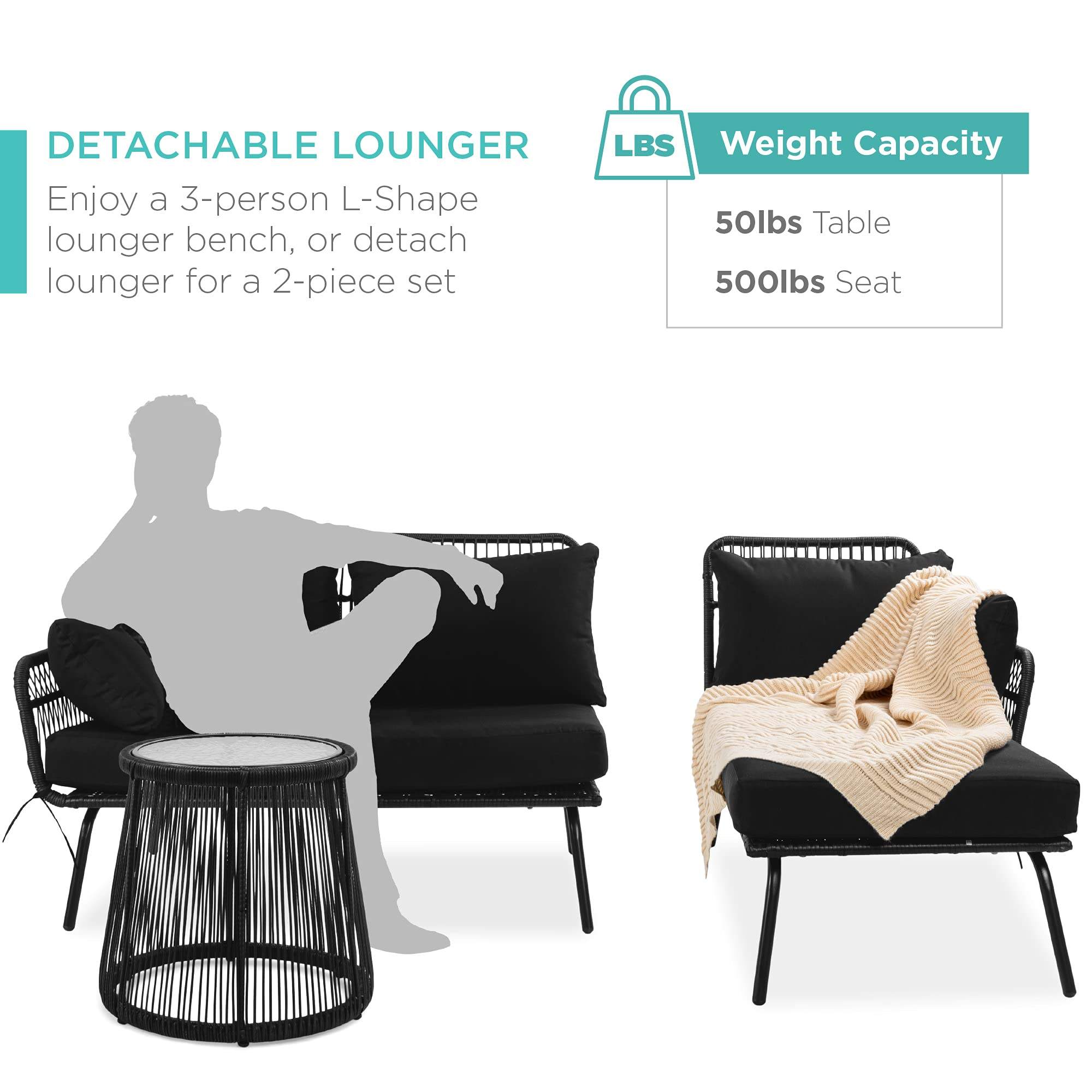 Outdoor Rope Woven Sectional Furniture L-Shaped Sofa Set
