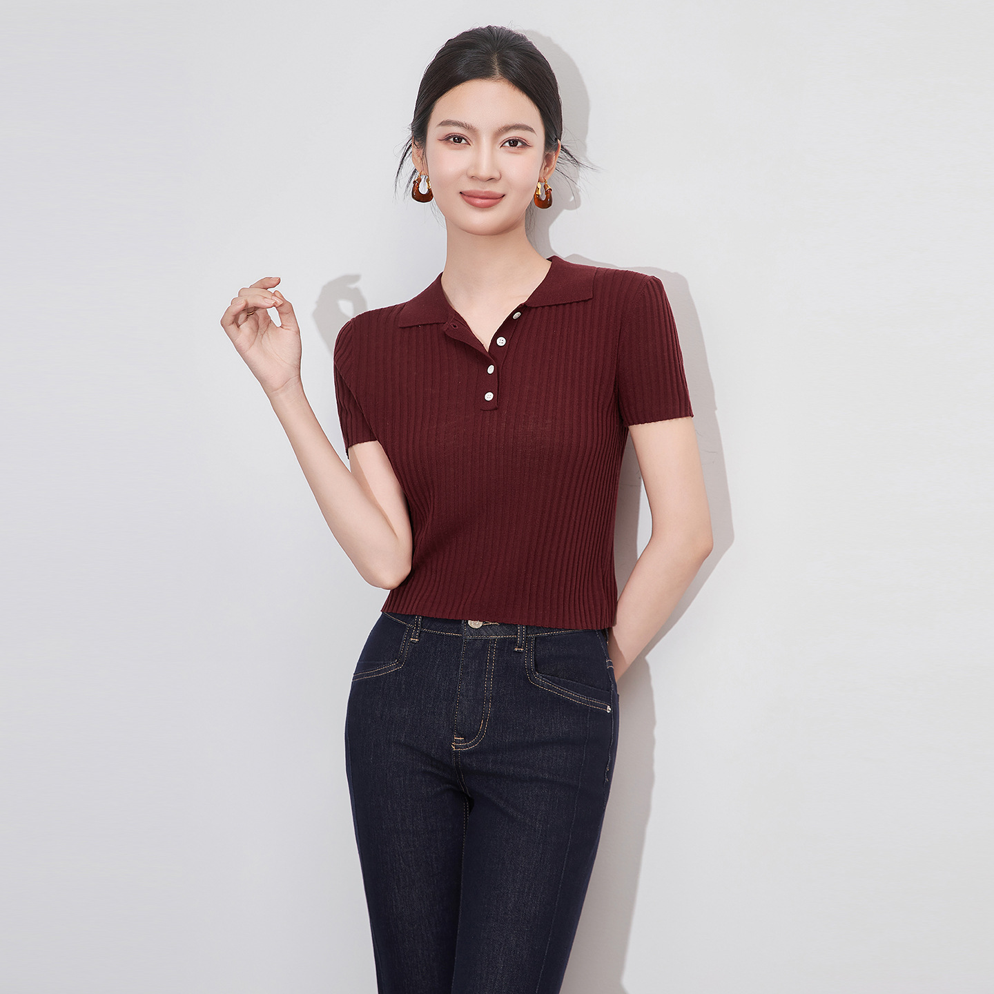 Women's Skinny Tshirts Blouse Tees Pure Color Commute Shorts Sleeve Slim Fit Summer Ladies Tops