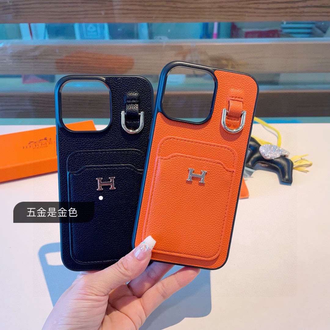 Hermès Style Premium Leather Card Holder Phone Case