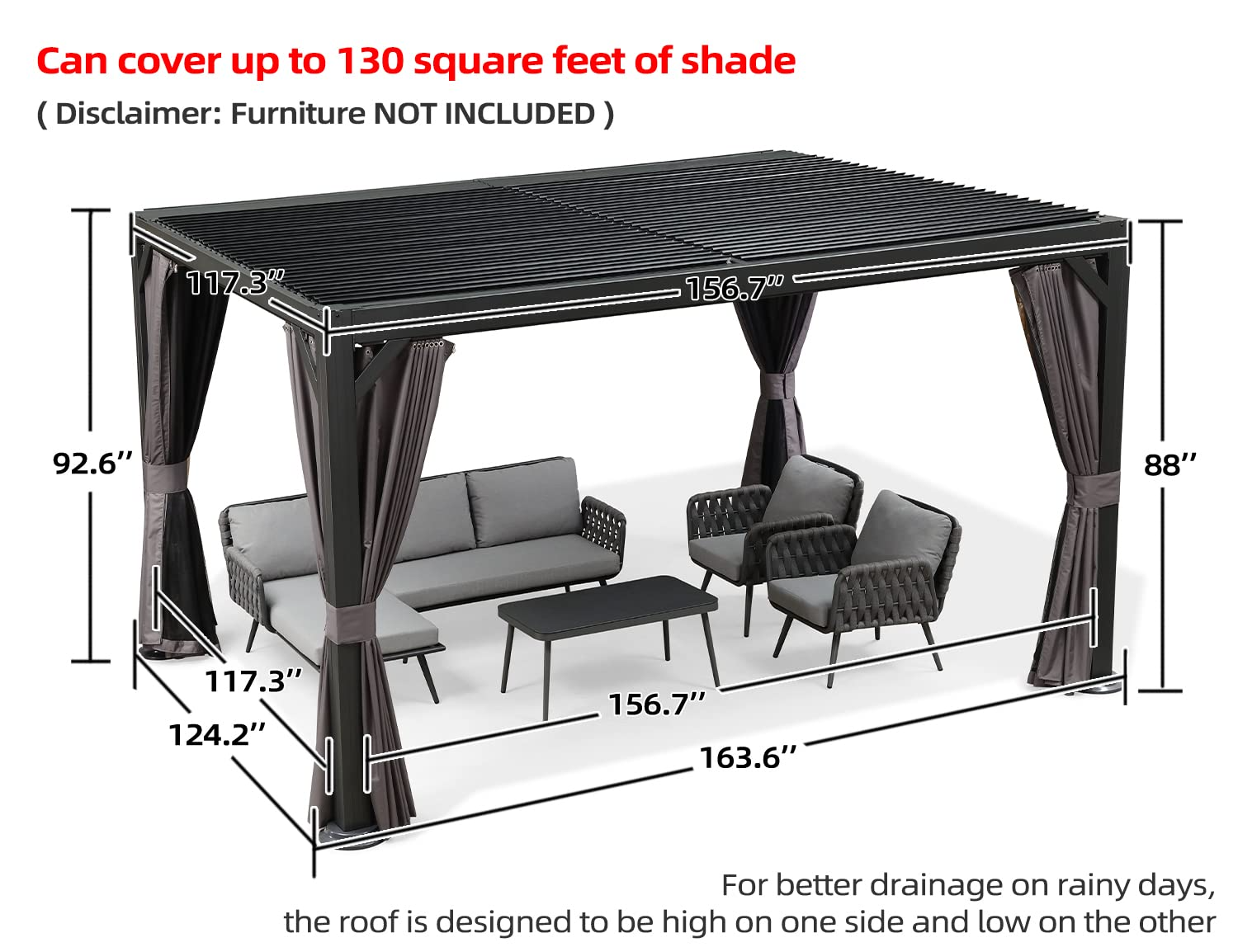 Outdoor Louvered Pergola 10'x13' Adjustable Metal Roof Hardtop
