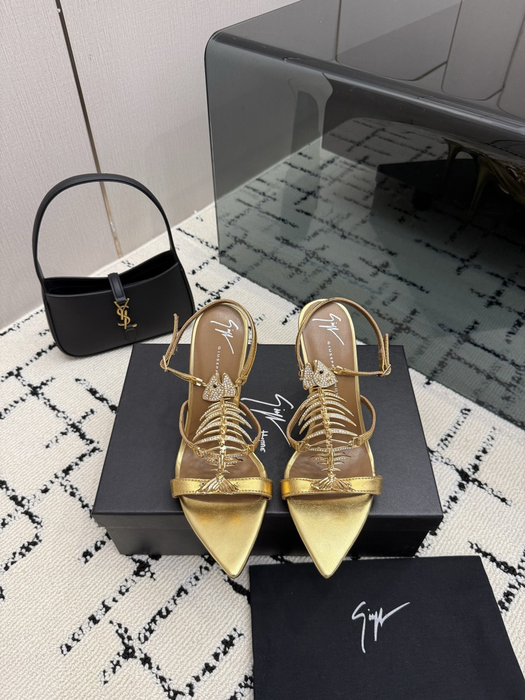 Giuseppe Zanotti Slim 2.0 105 black crystal fishbone sandal