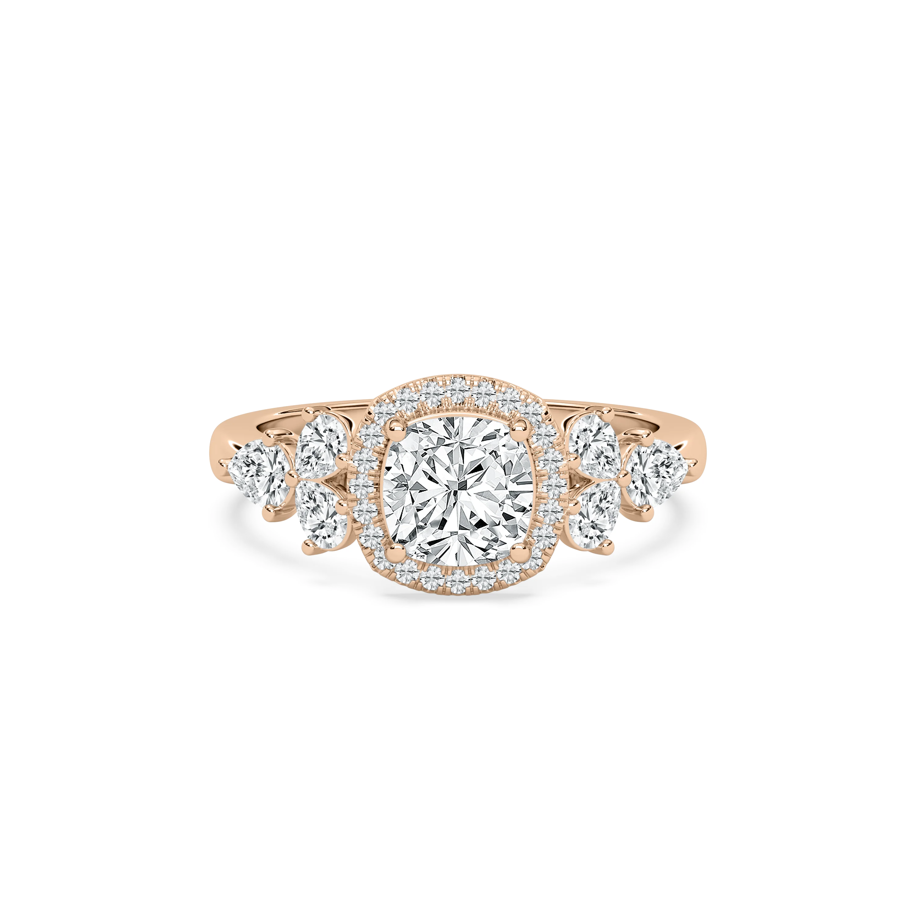 Ember 3 ²⁄₃ ctw Cushion Lab Grown Diamond Pear Sides Halo Engagement Ring
