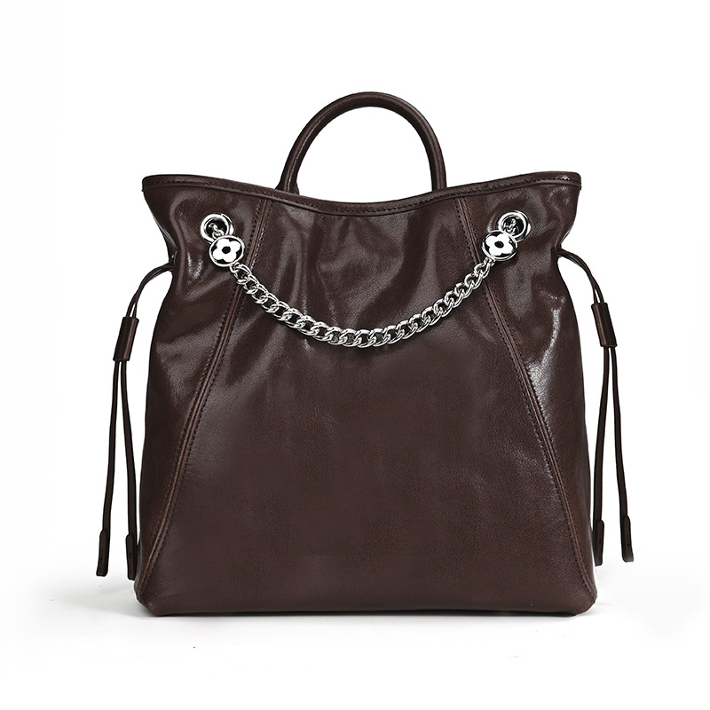 Edgy Black Leather Tote Bag