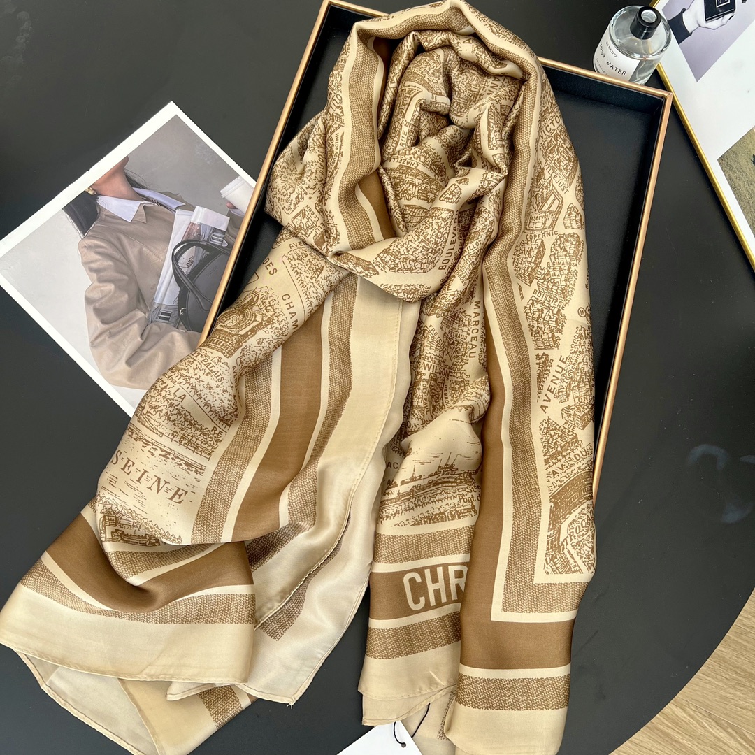 Dior Toile Print Scarf Black and Beige 90 x 180 cm
