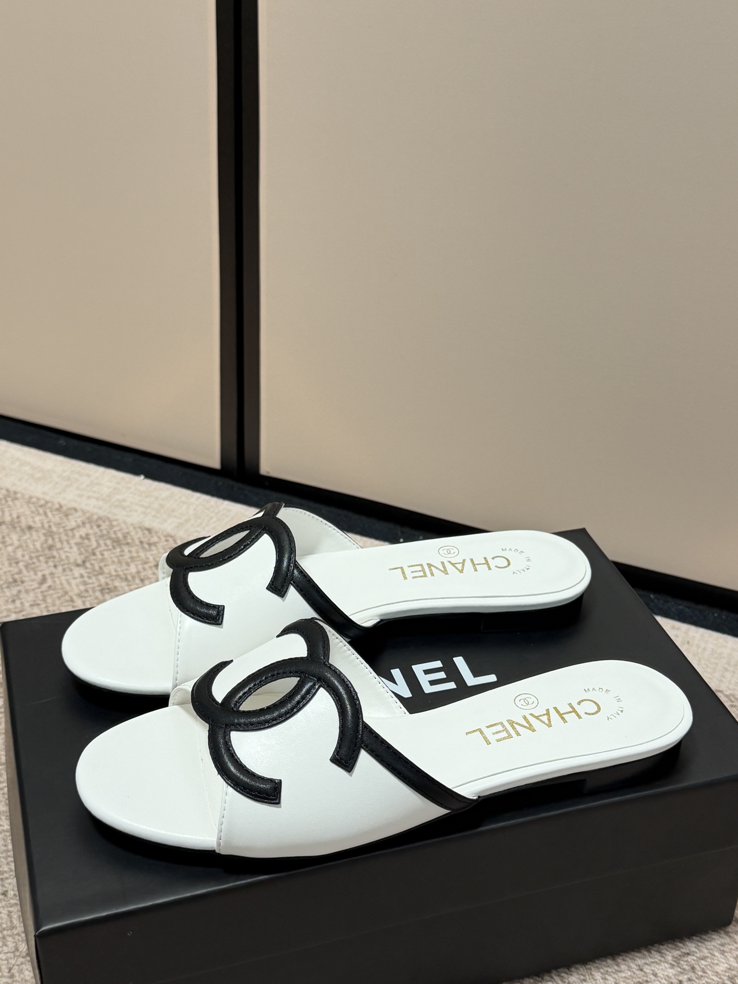 Chanel Cutout Double-C Slide Sandals - White & Yellow