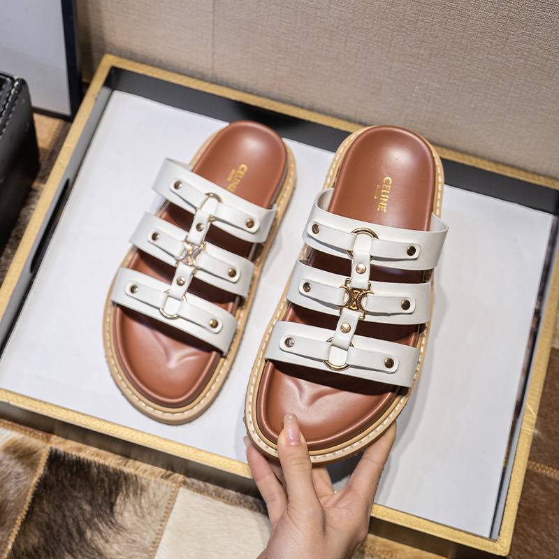Celine Triomphe Leather Strap Sandals
