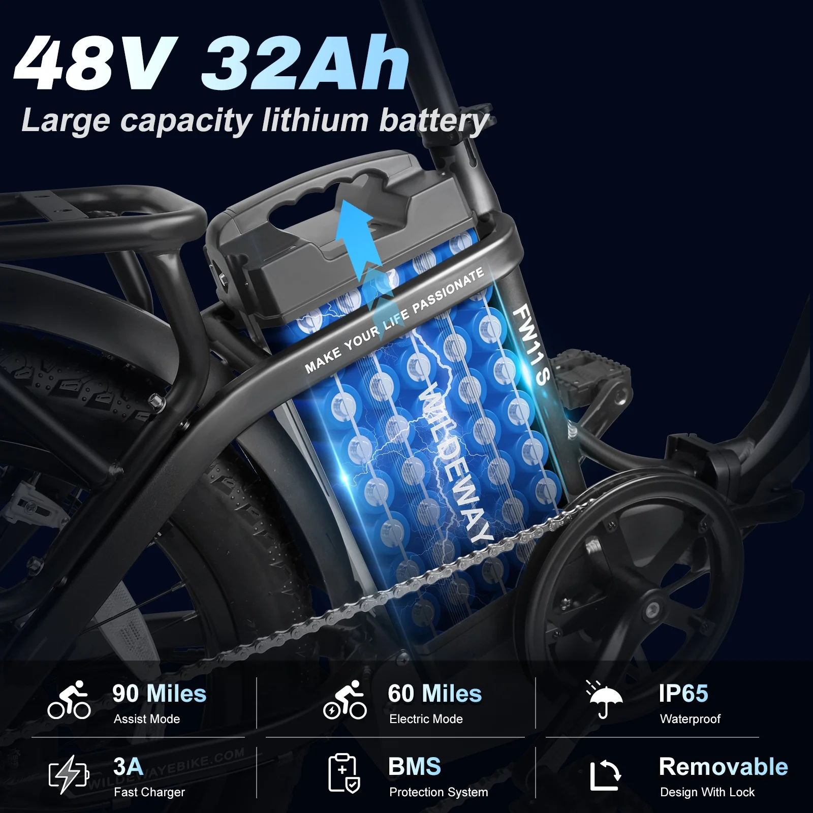 Wildeway 20in Folding Electric Bike, 750W, 48V 32Ah, Hydraulic Brakes