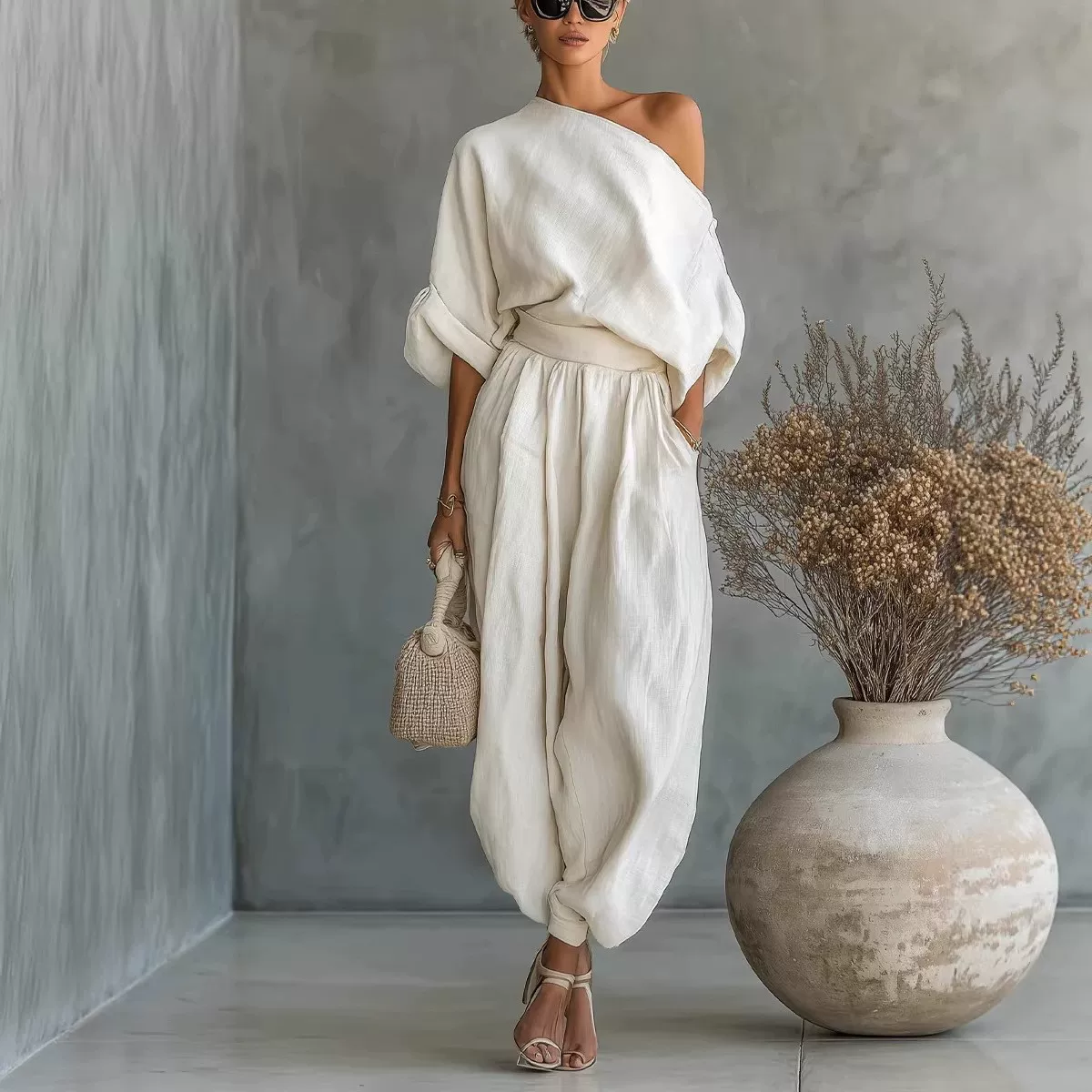 Solid color vacation two-piece set