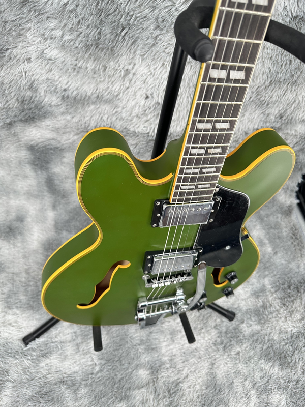 ES-335 Green Jazz Electric Guitar Chrome Part HH Pickup Semi Hollow 6 strings