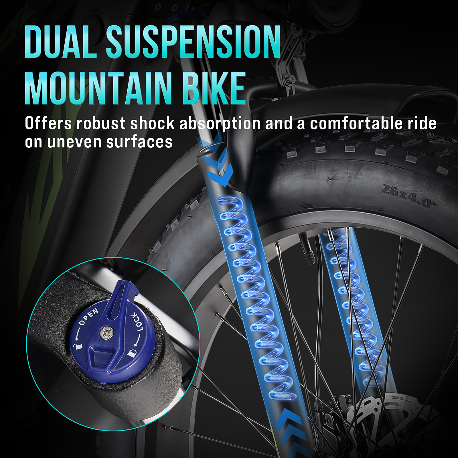 26in Fat Tire Electric Mountain Bike, 1000W, 48V 17.5Ah