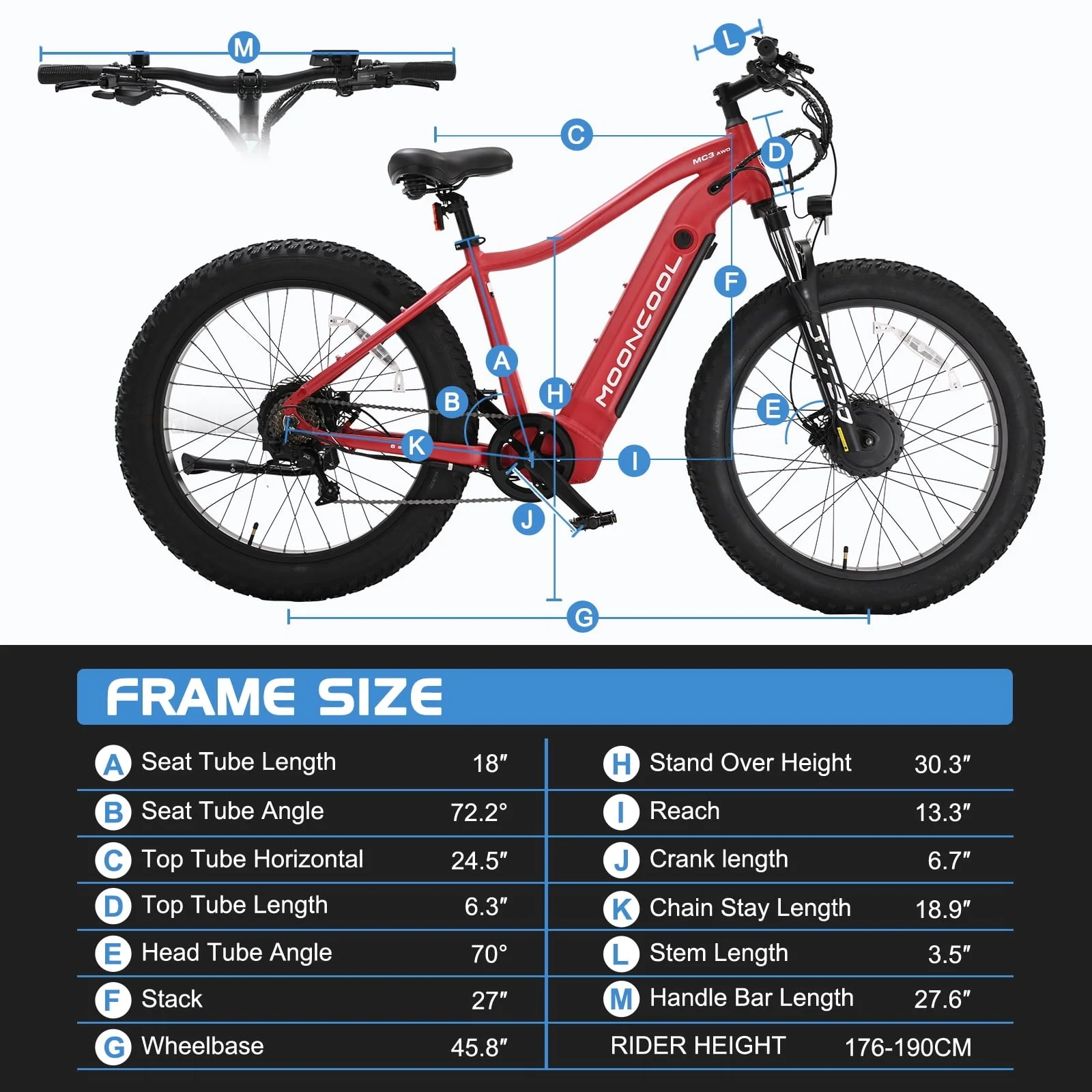 FICISOG 26in Fat Tire Electric Bike, Dual 500W Motors, 48V 15Ah