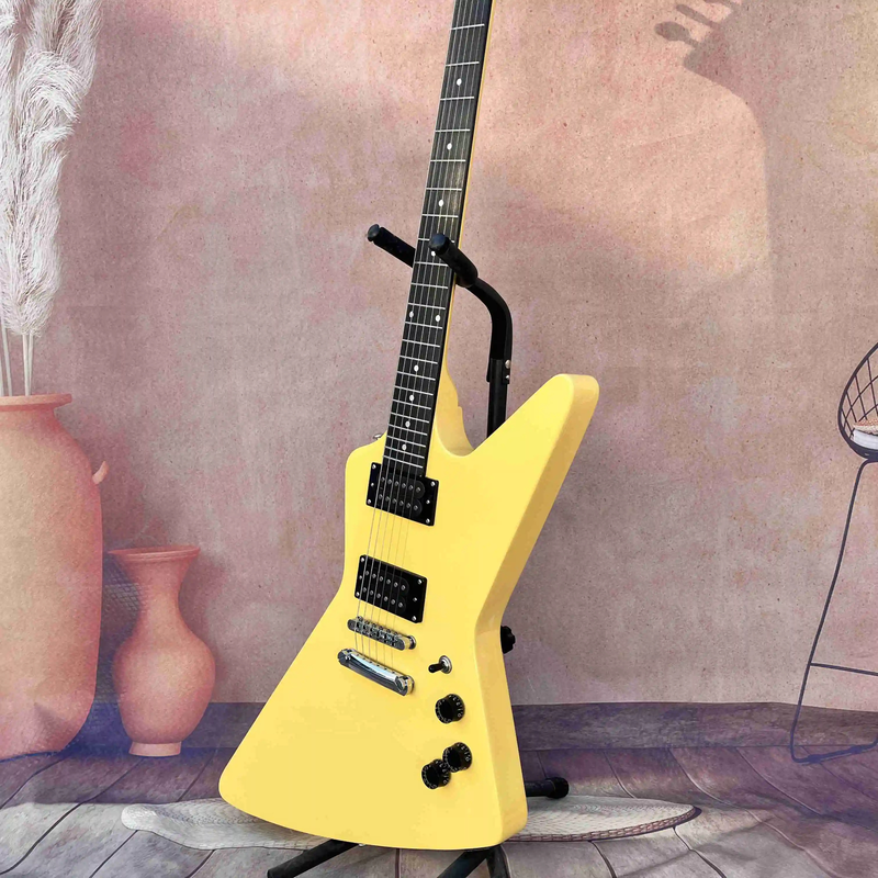 Yellow Special Shape Electric Guitar Rose Wood Fingerboard Solid Mahogany Body
