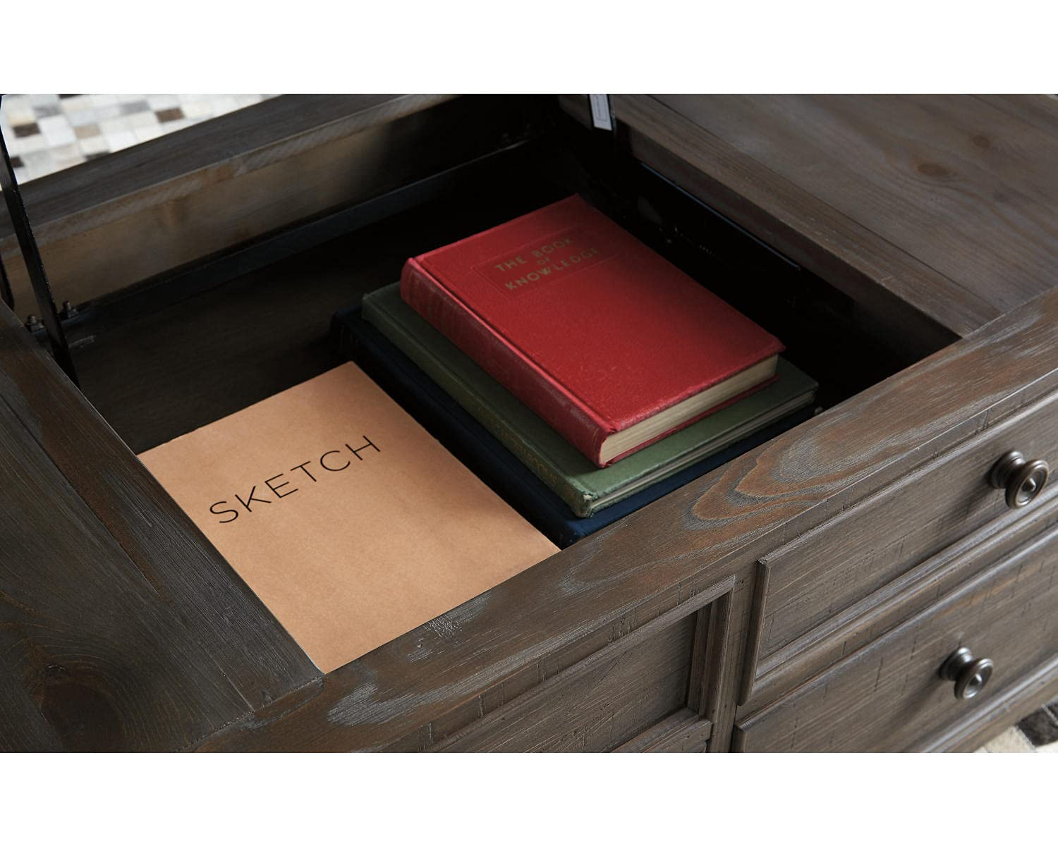 Rustic Rectangular Lift Top Coffee Table with 4 Storage Drawers