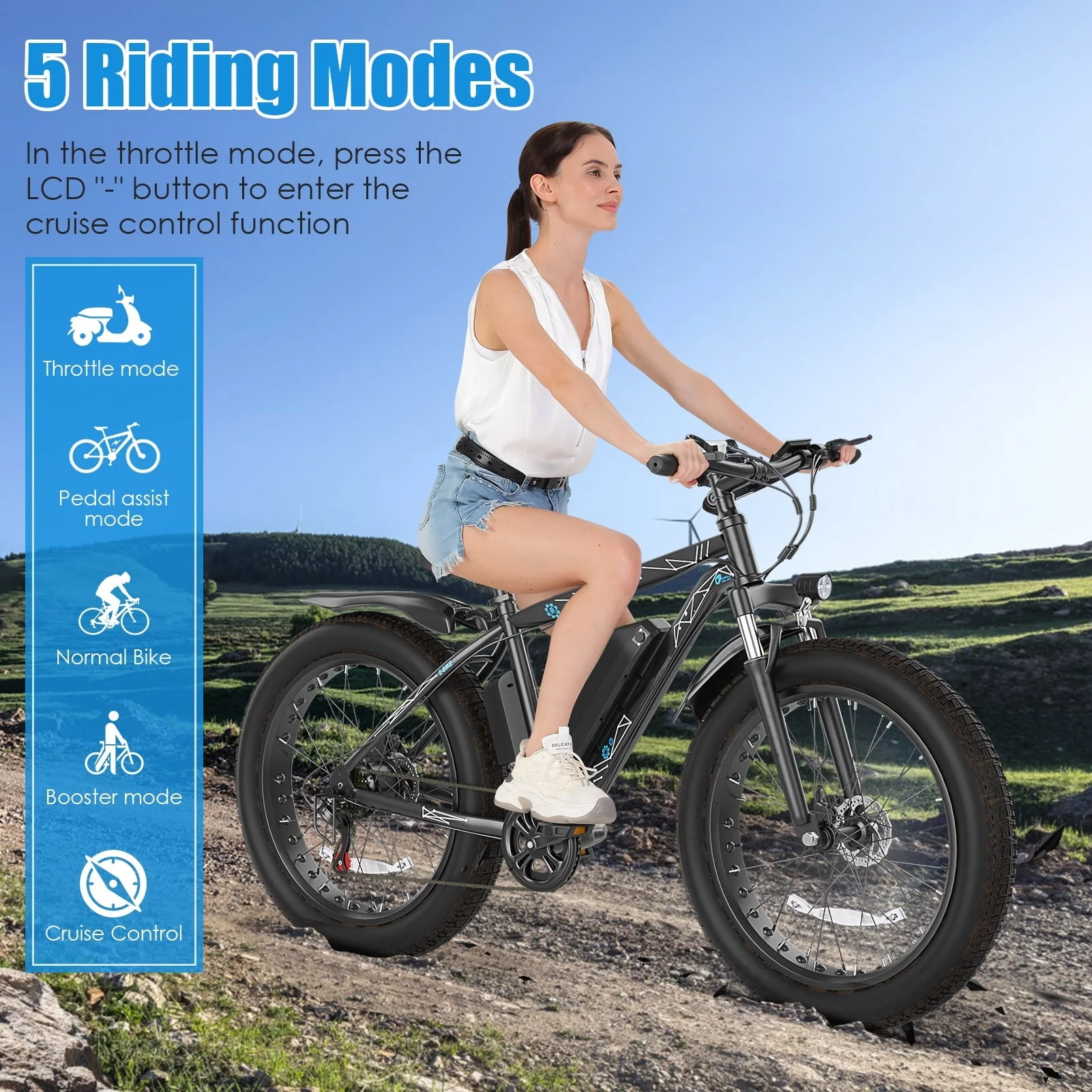 Elifine 26in Fat Tire Electric Mountain Bike, 500W, 48V 13Ah