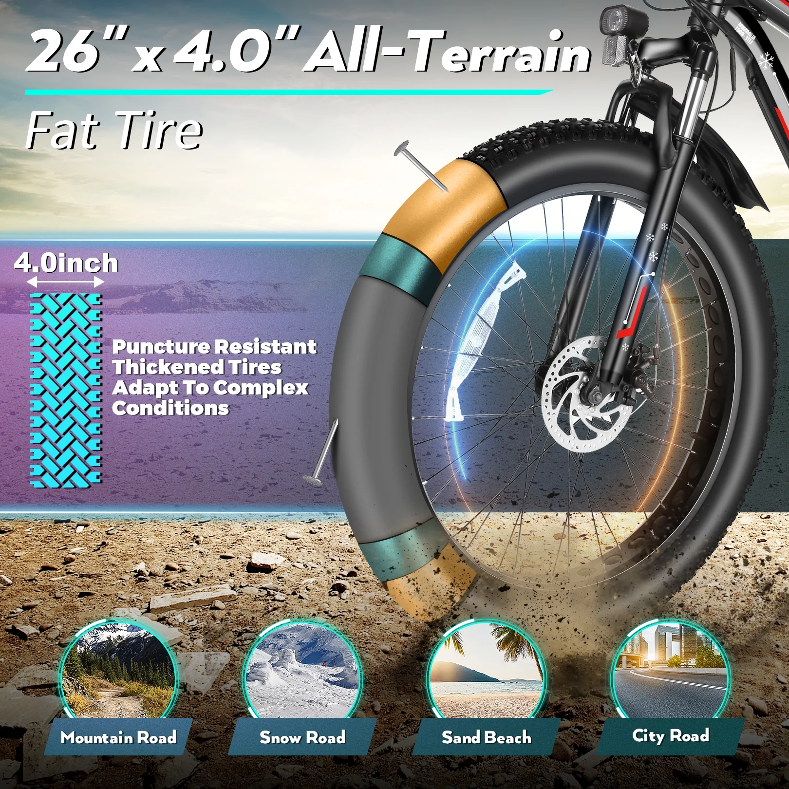 Gocio 26in Fat Tire Electric Mountain Bike, 500W, 48V 13Ah