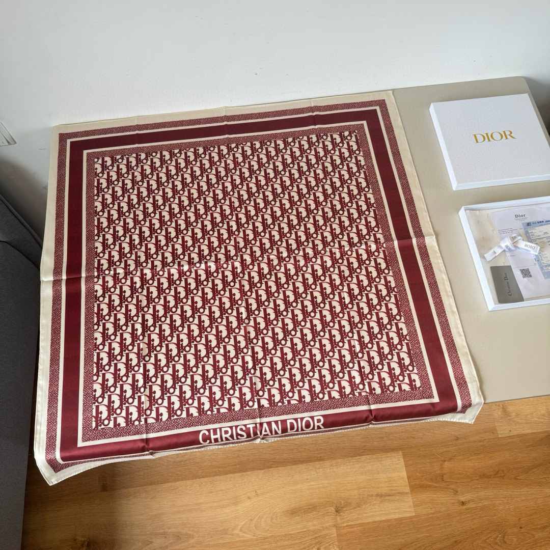 Dior Oblique Silk Square Scarf Burgundy 90 x 90 cm product images