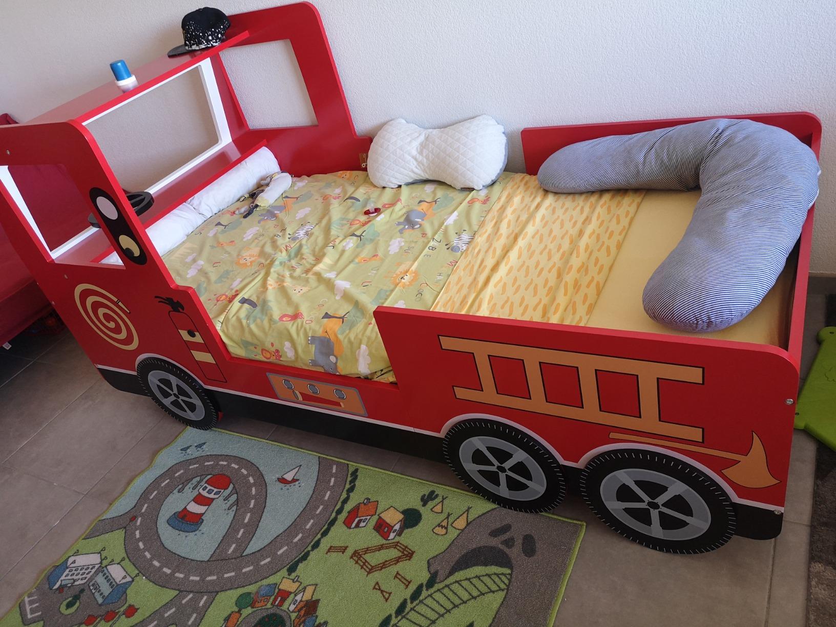 Children's Bed Frame Red Fire Truck Imitation Kids Bed Car