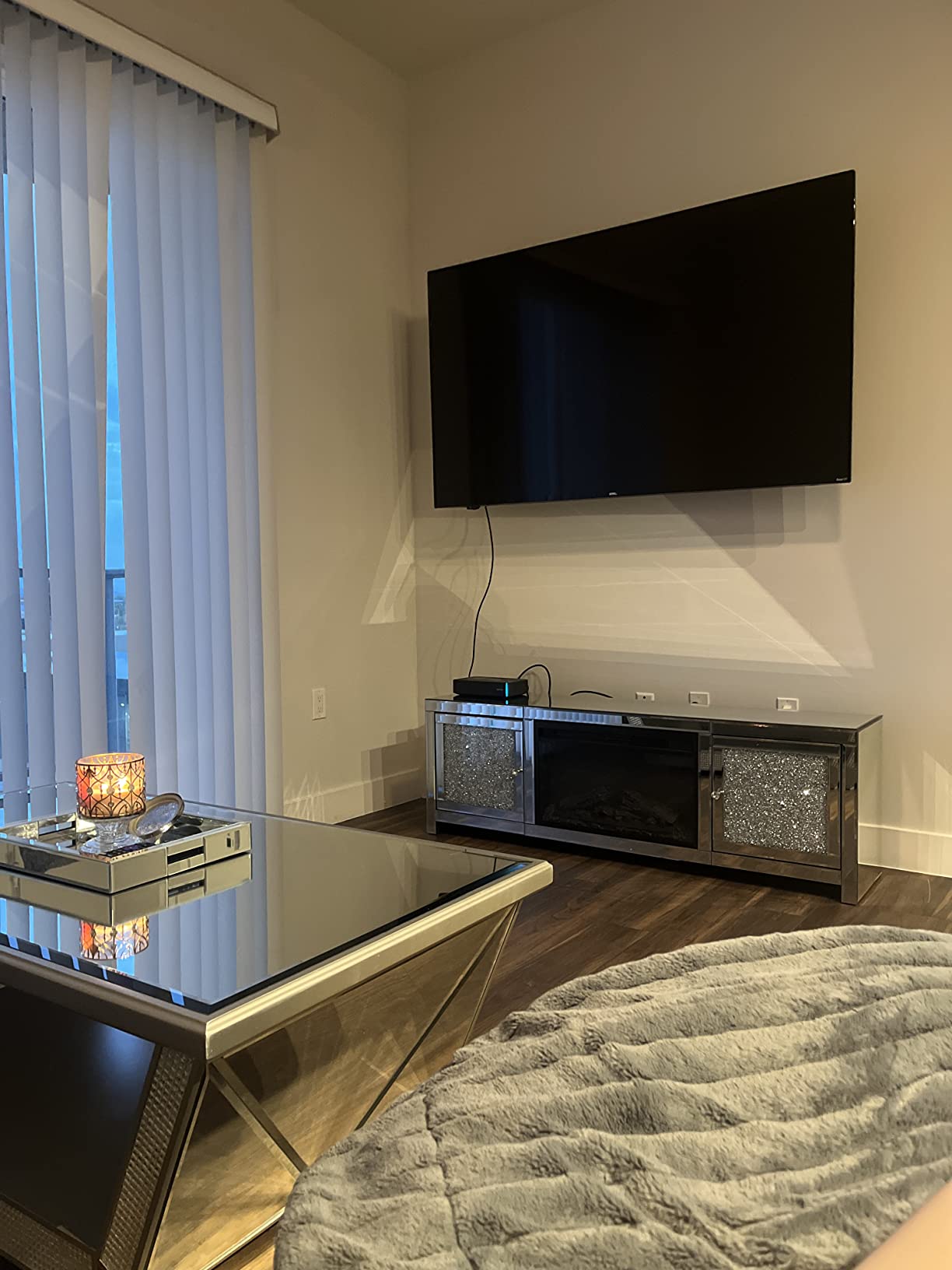 Mirrored Fireplace TV Stand