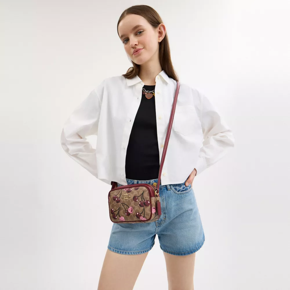 Mini Jamie Camera Bag In Signature Canvas With Cherry Print
