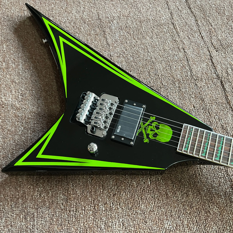 NEW ARRIVAL V Shape Electric Guitar Green Skull Print Alexi Laiho Rock Guitar