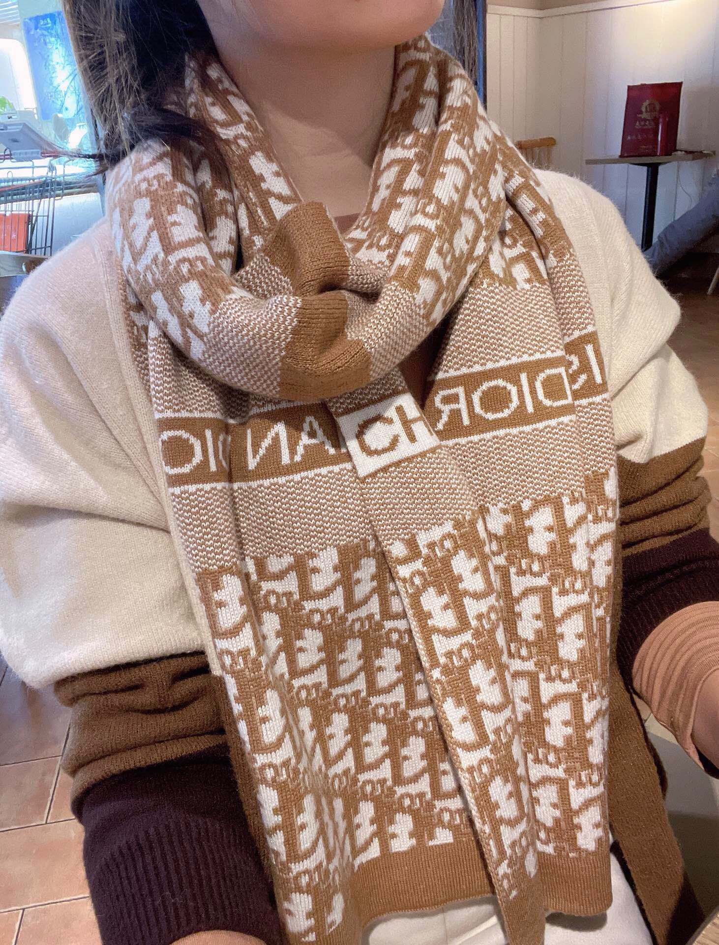 Dior Oblique Cashmere Scarf Navy and Beige