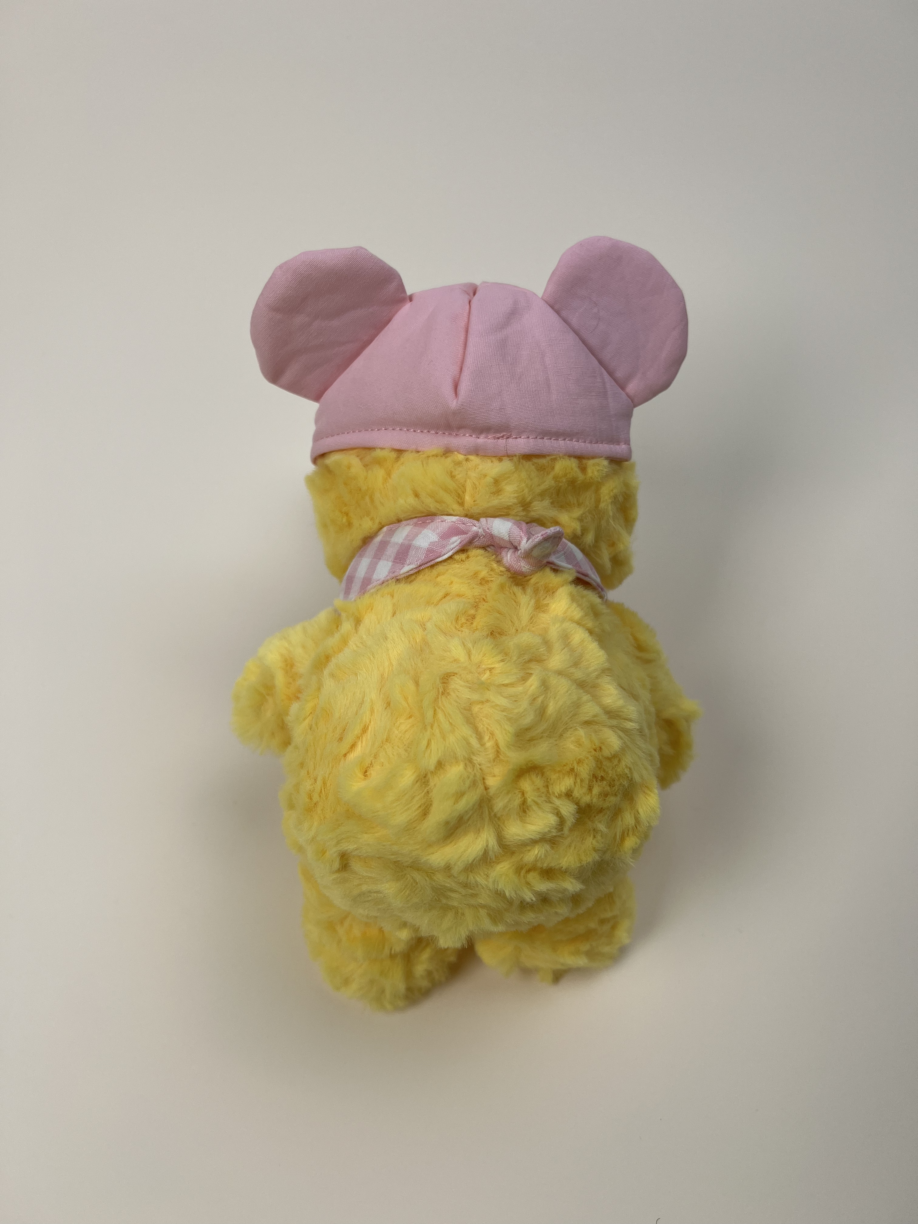 Pink-Hatted Checkered Yellow Duck Plush Toy