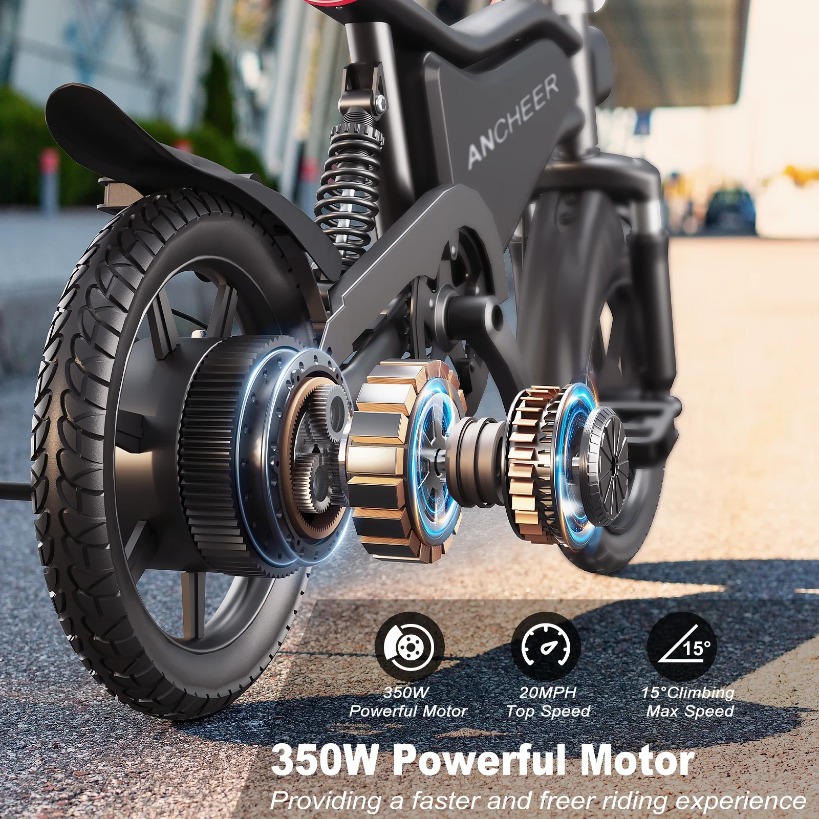 ANCHEER 14in Folding Electric Bike, 500W Peak, 48V 374Wh