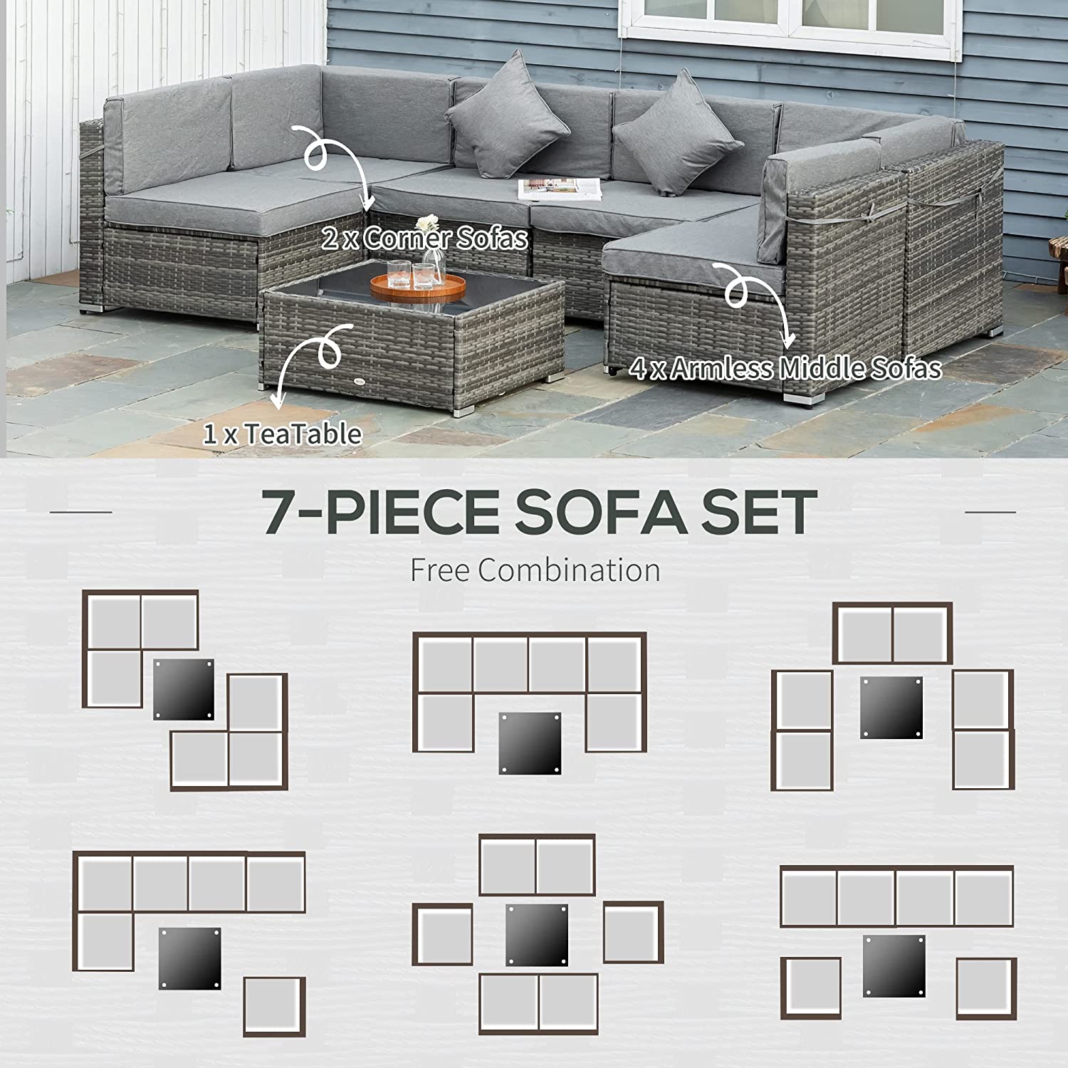 7 Pcs Rattan Furniture Set