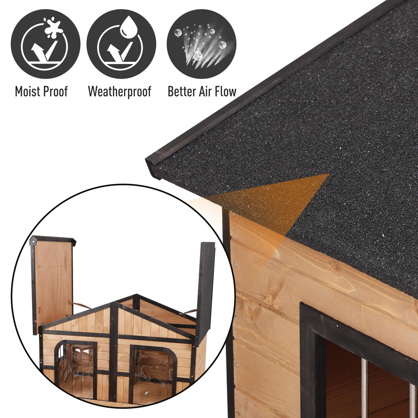 Wood Large Dog House Cabin Style Elevated Pet Shelter wPorch Deck