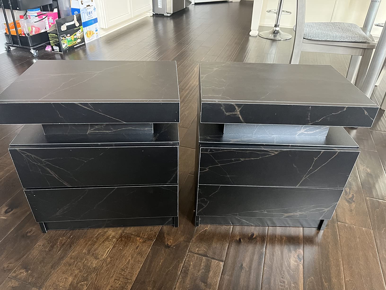 Nightstand Set of 2 LED Nightstand with 2 Drawers