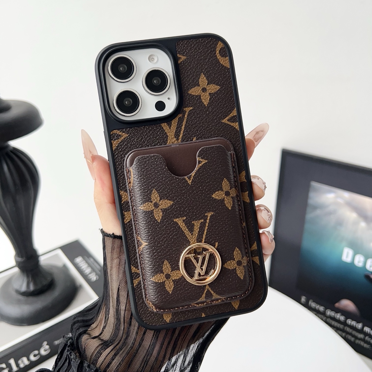 Luxury Designer Monogram Card Holder Phone Case | 2-in-1 Wallet Shockproof Cover