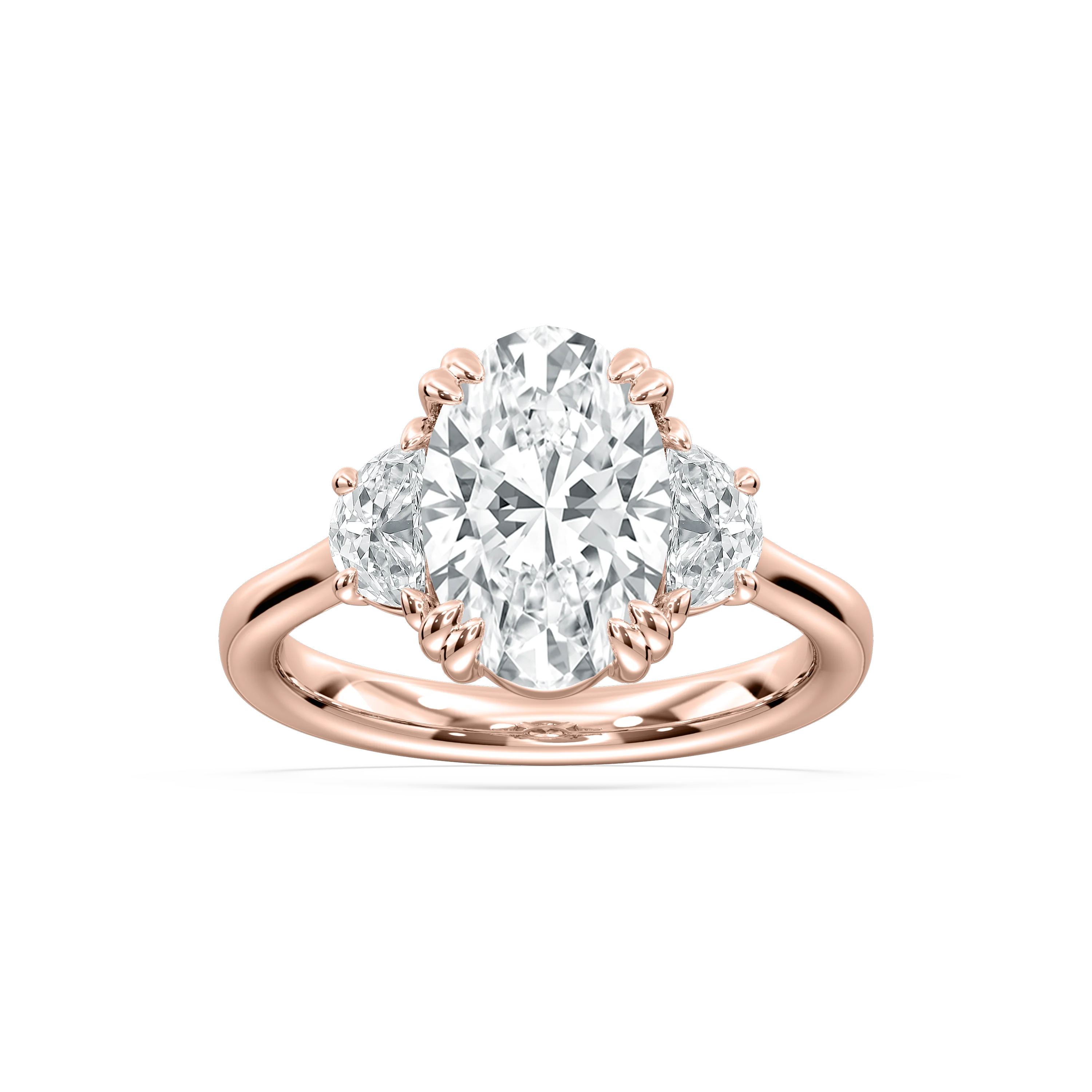 Luna 3 ½ ctw Oval Lab Grown Diamond Double Claw Prong Three Stone Engagement Ring
