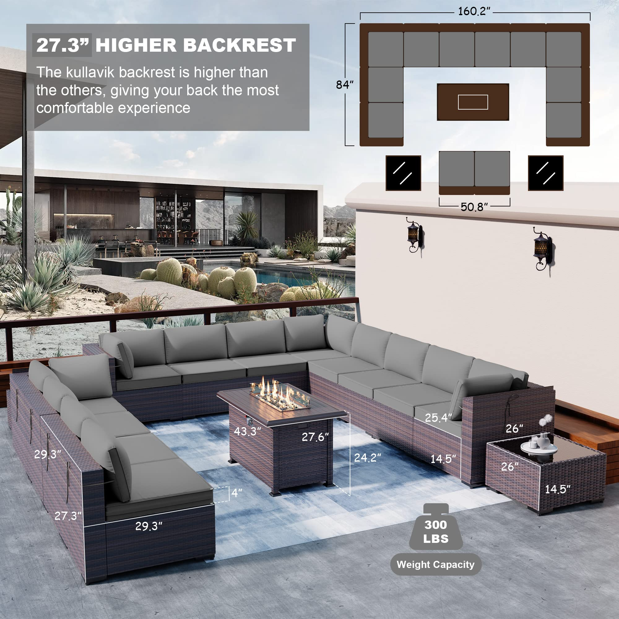 15 Pcs Patio Furniture Set with 43